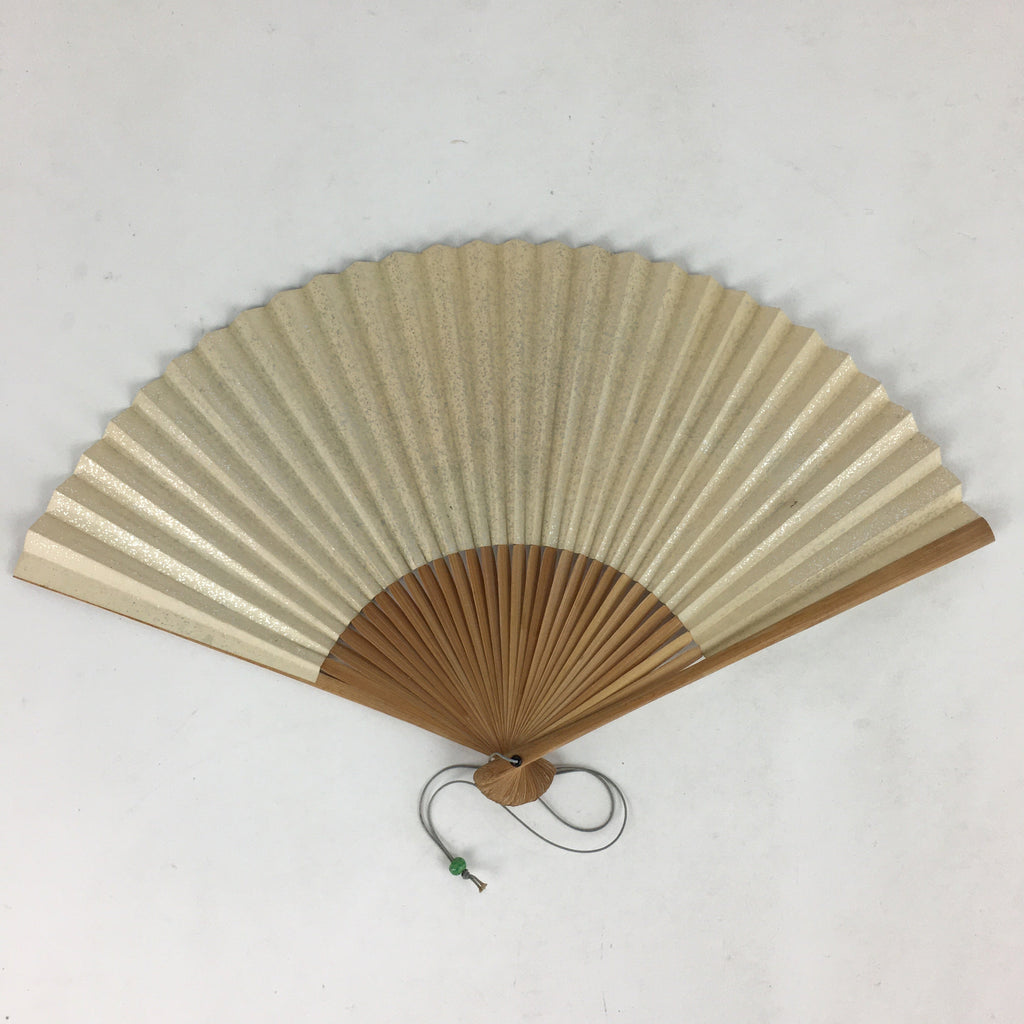 Japanese Folding Fan Vtg Sensu Bamboo Frame Silver Paper Birds 4D618