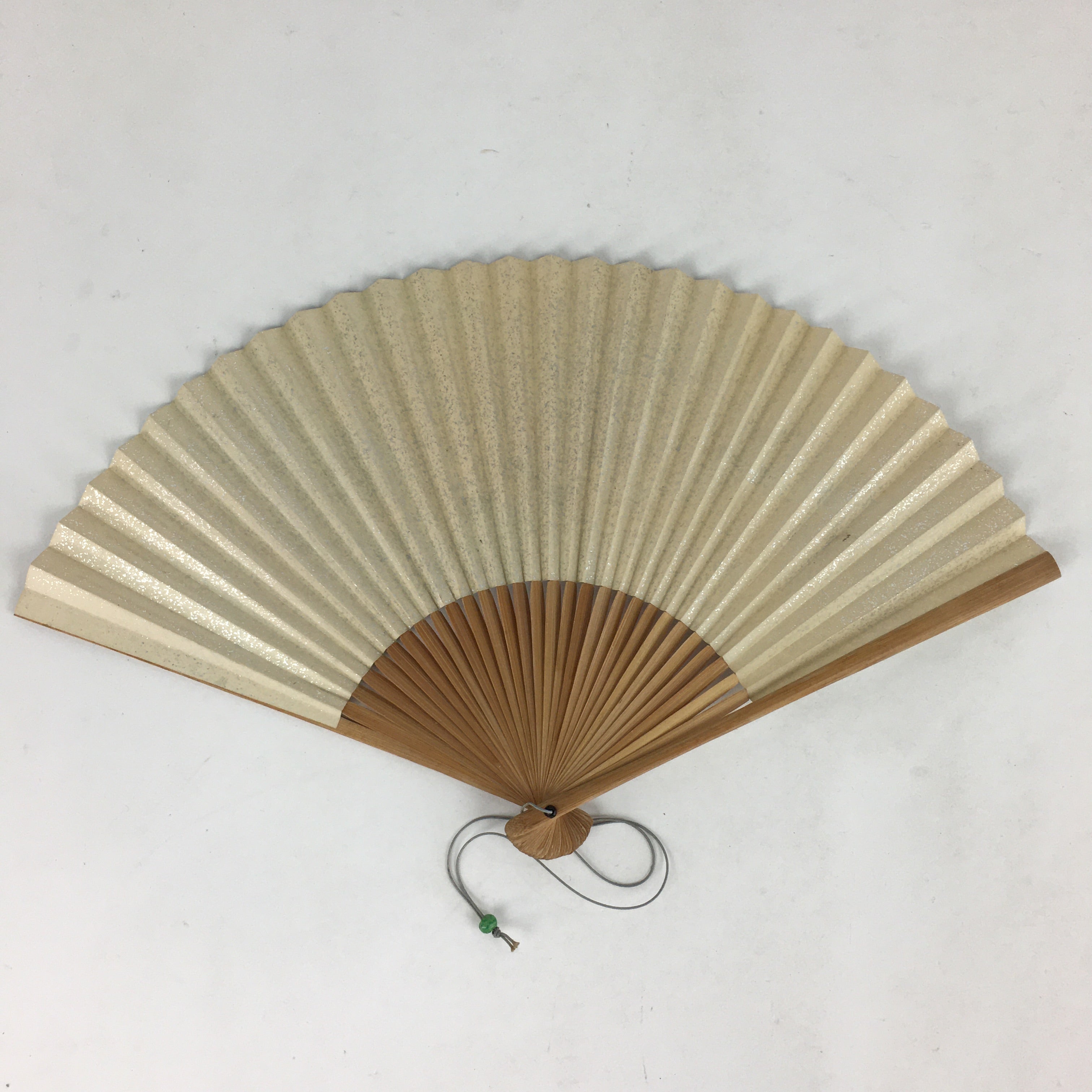 Japanese Folding Fan Vtg Sensu Bamboo Frame Silver Paper Birds 4D618