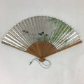 Japanese Folding Fan Vtg Sensu Bamboo Frame Silver Paper Birds 4D618