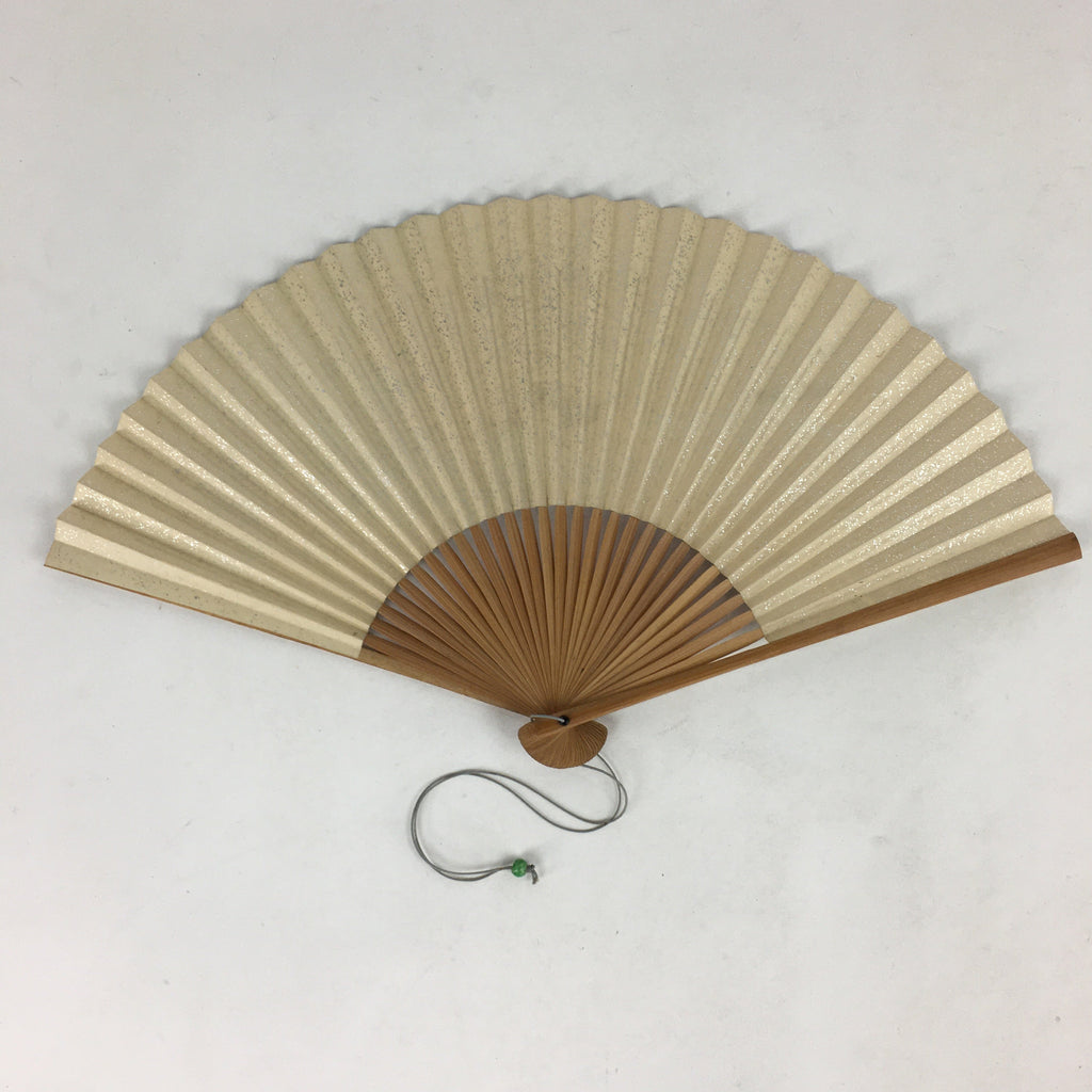 Japanese Folding Fan Vtg Sensu Bamboo Frame Silver Paper Birds 4D619