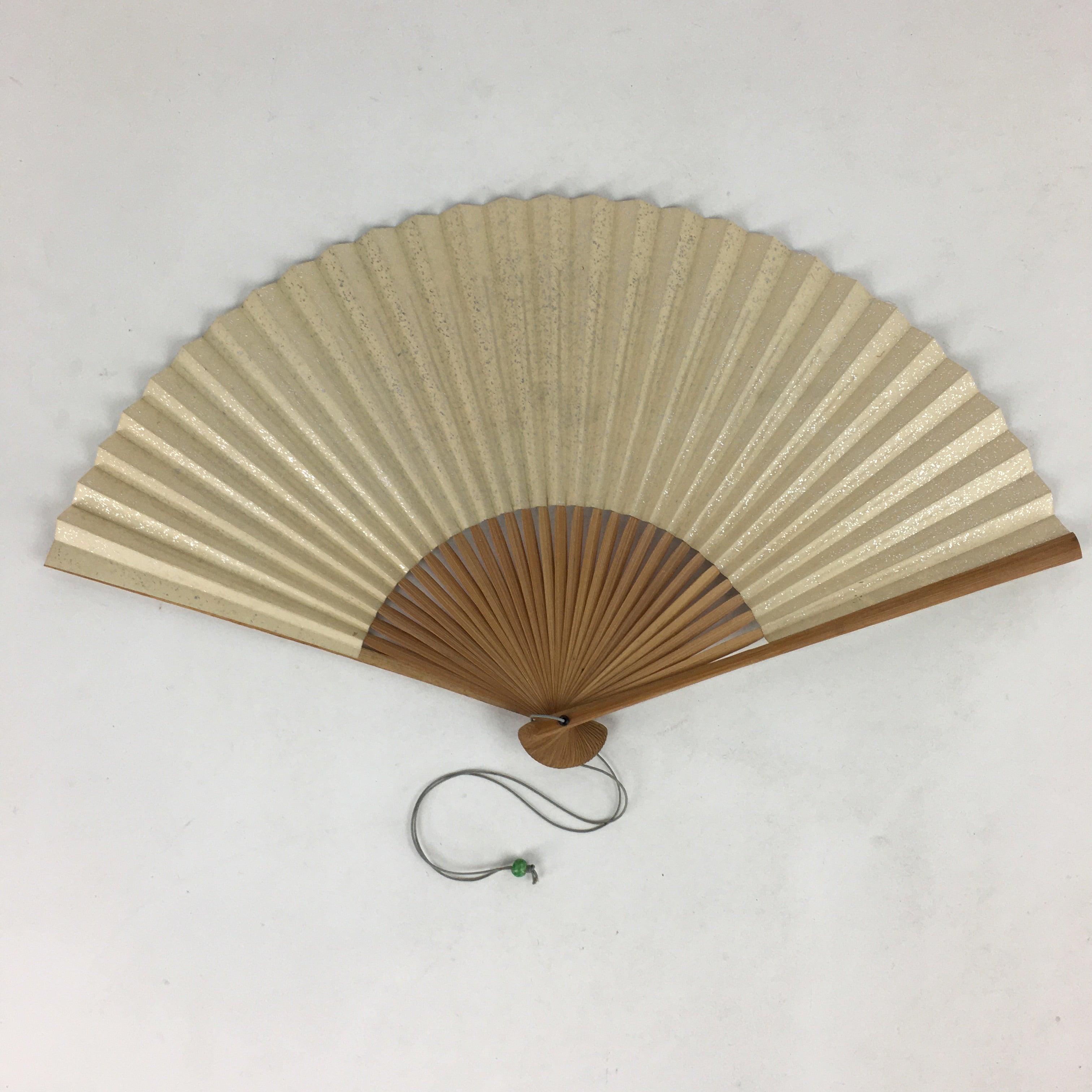 Japanese Folding Fan Vtg Sensu Bamboo Frame Silver Paper Birds 4D619