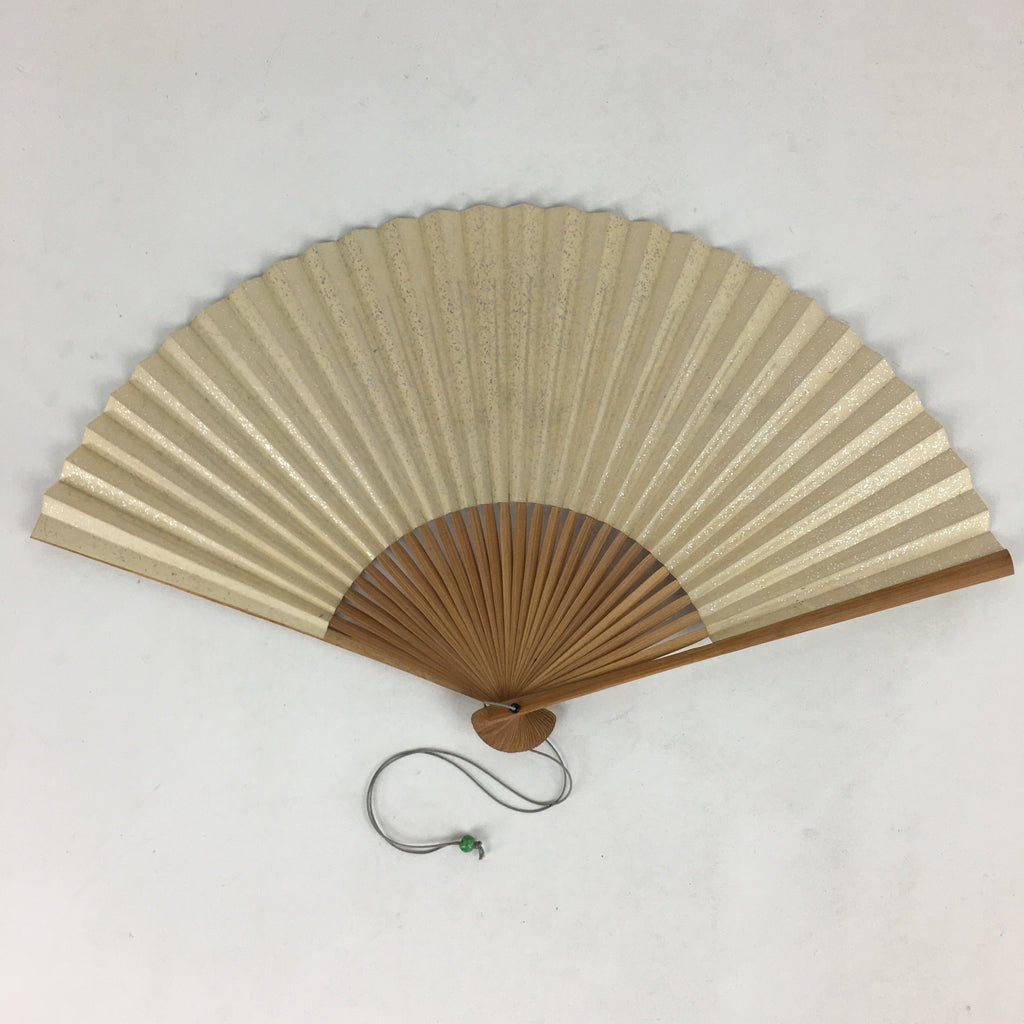 Japanese Folding Fan Vtg Sensu Bamboo Frame Silver Paper Birds 4D619