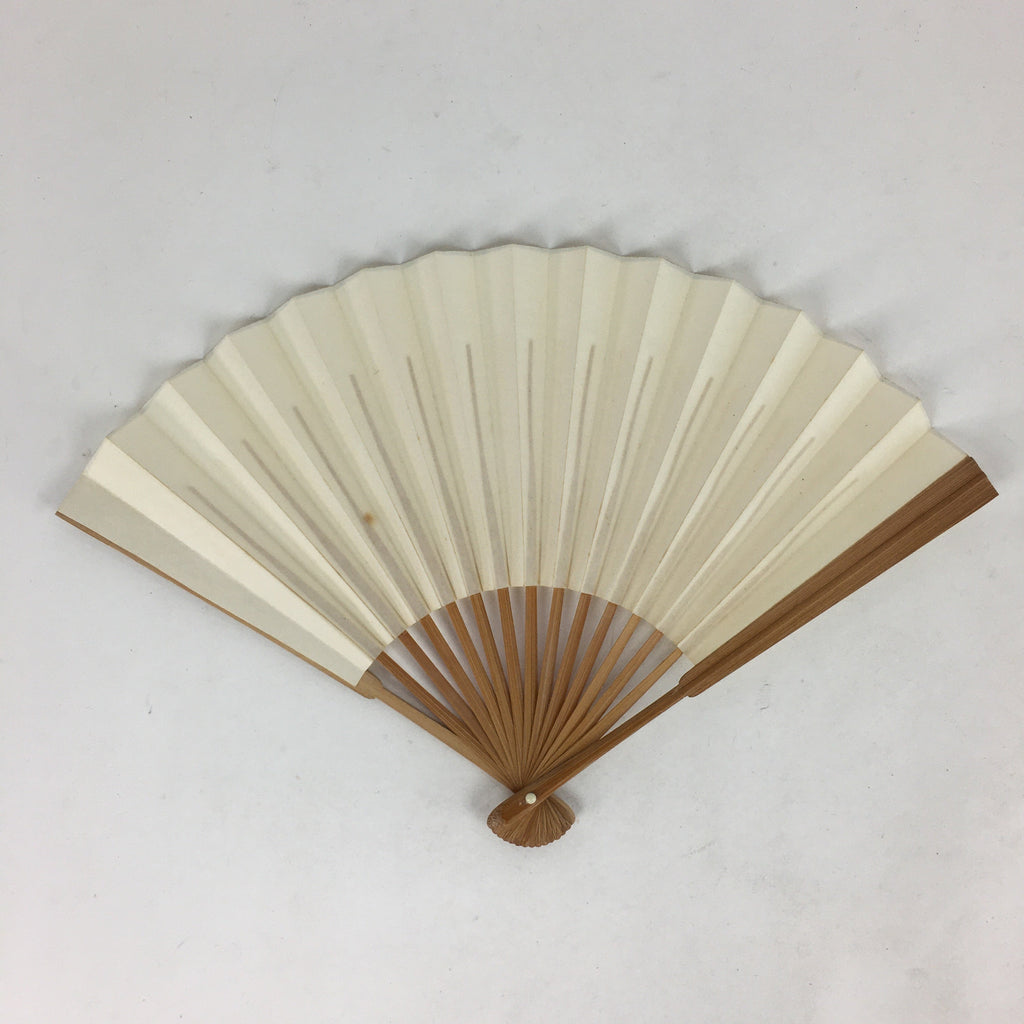 Japanese Folding Fan Vtg Sensu Bamboo Frame White Plain Paper 4D605