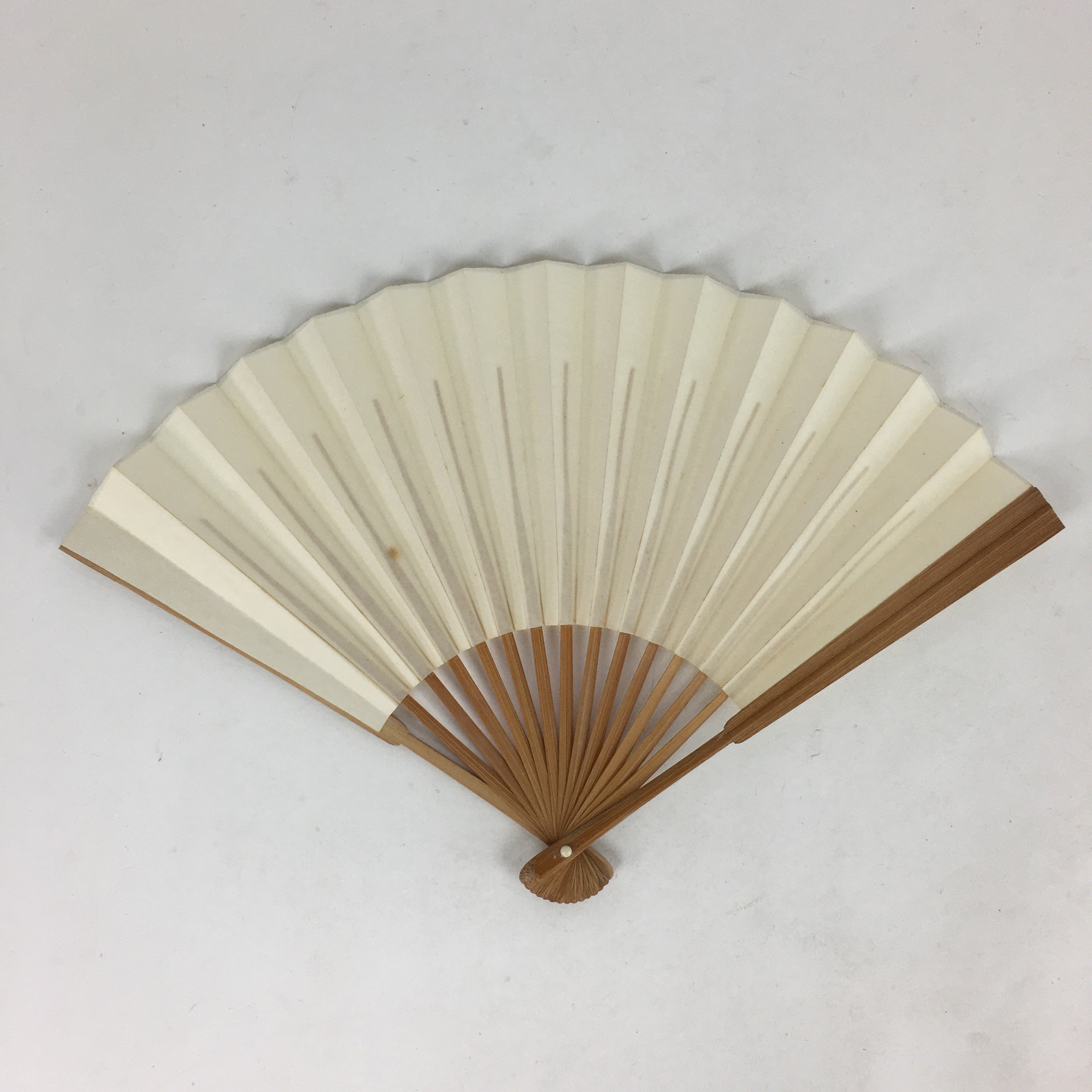 Japanese Folding Fan Vtg Sensu Bamboo Frame White Plain Paper 4D605