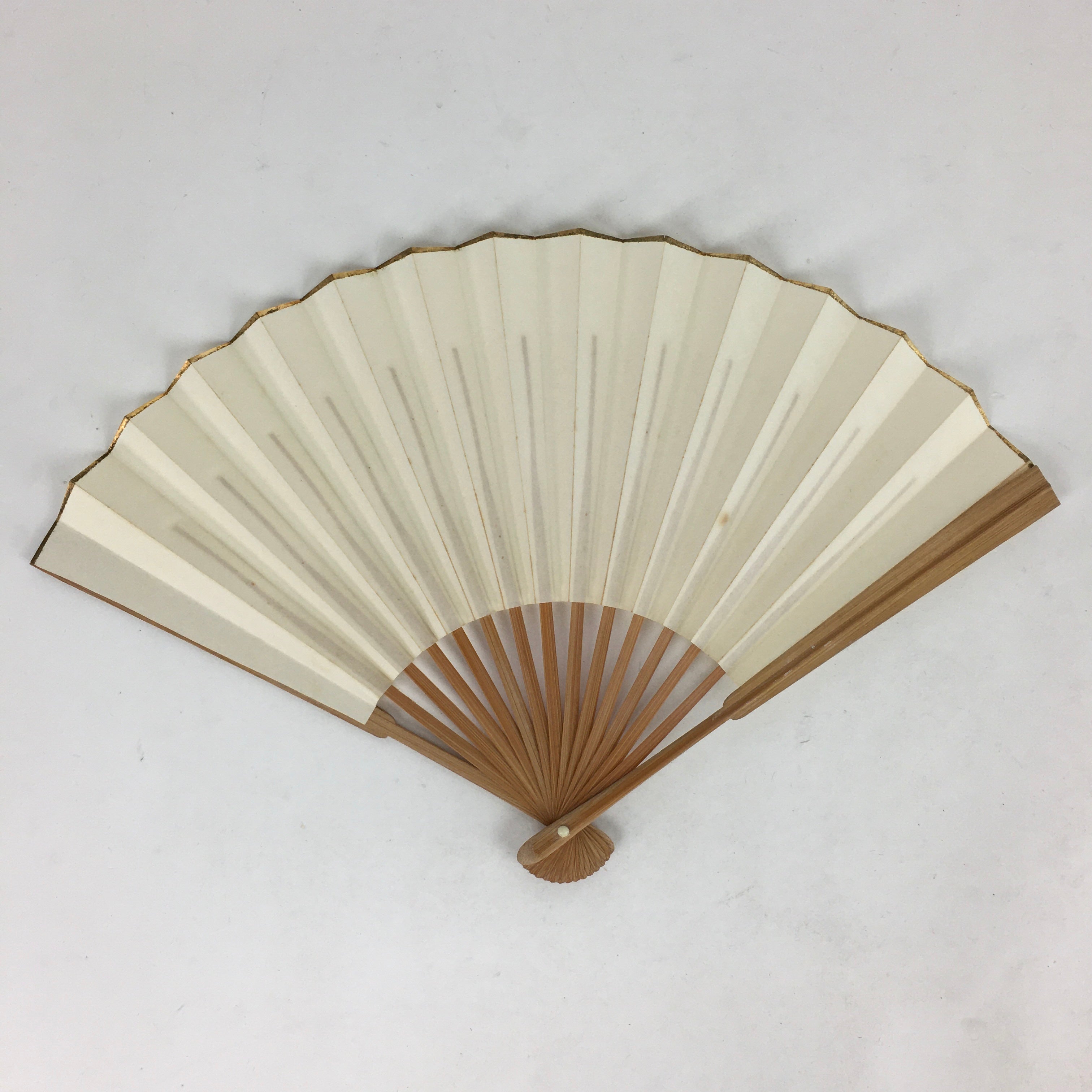 Japanese Folding Fan Vtg Sensu Bamboo Frame White Plain Paper 4D605