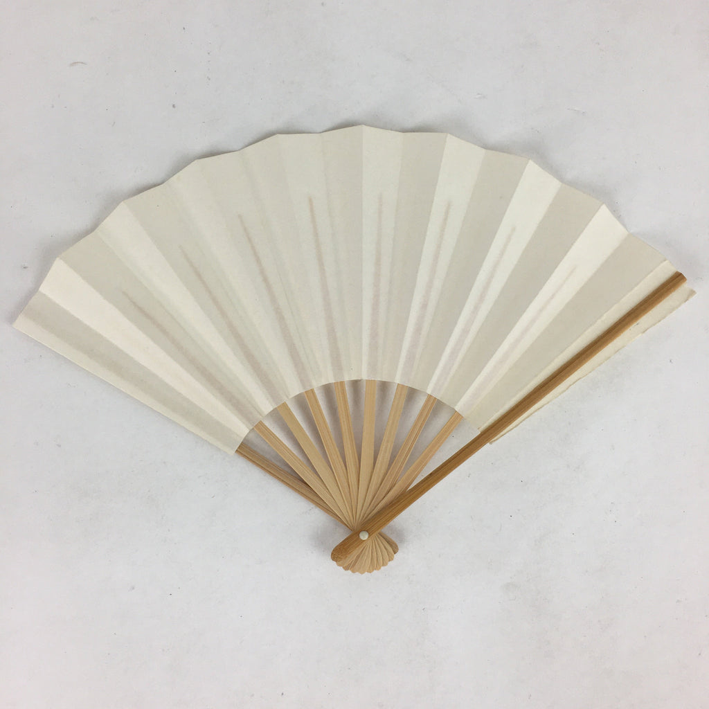 Japanese Folding Fan Vtg Sensu Bamboo Frame White Plain Paper 4D608