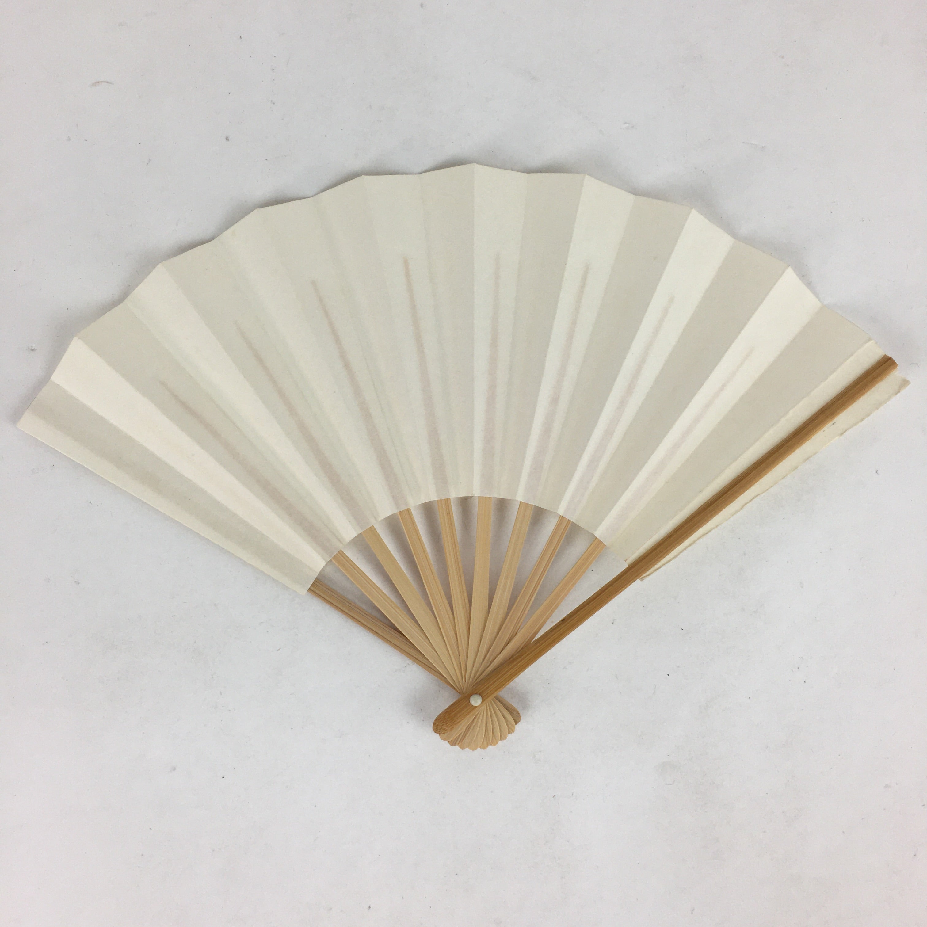 Japanese Folding Fan Vtg Sensu Bamboo Frame White Plain Paper 4D608