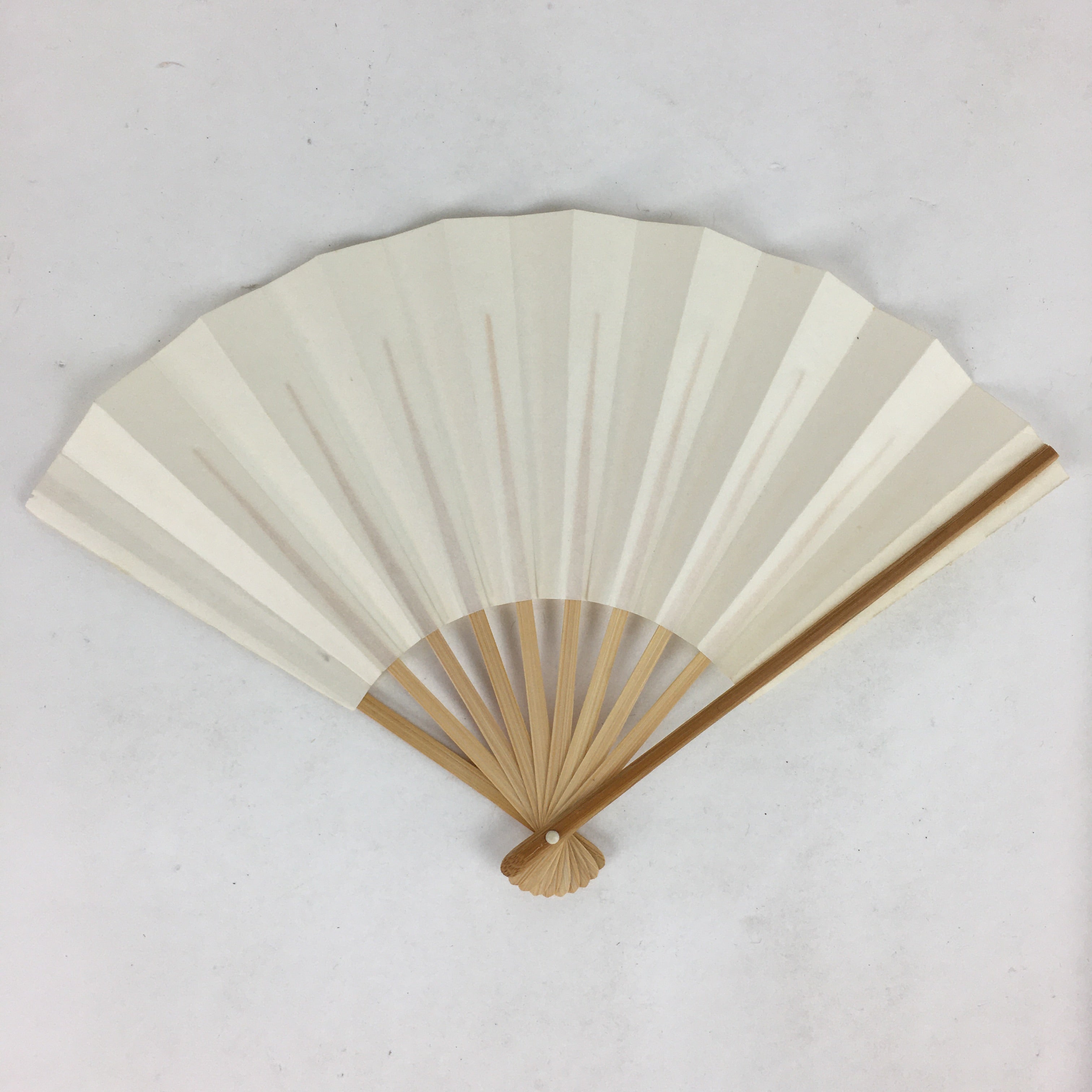 Japanese Folding Fan Vtg Sensu Bamboo Frame White Plain Paper 4D608