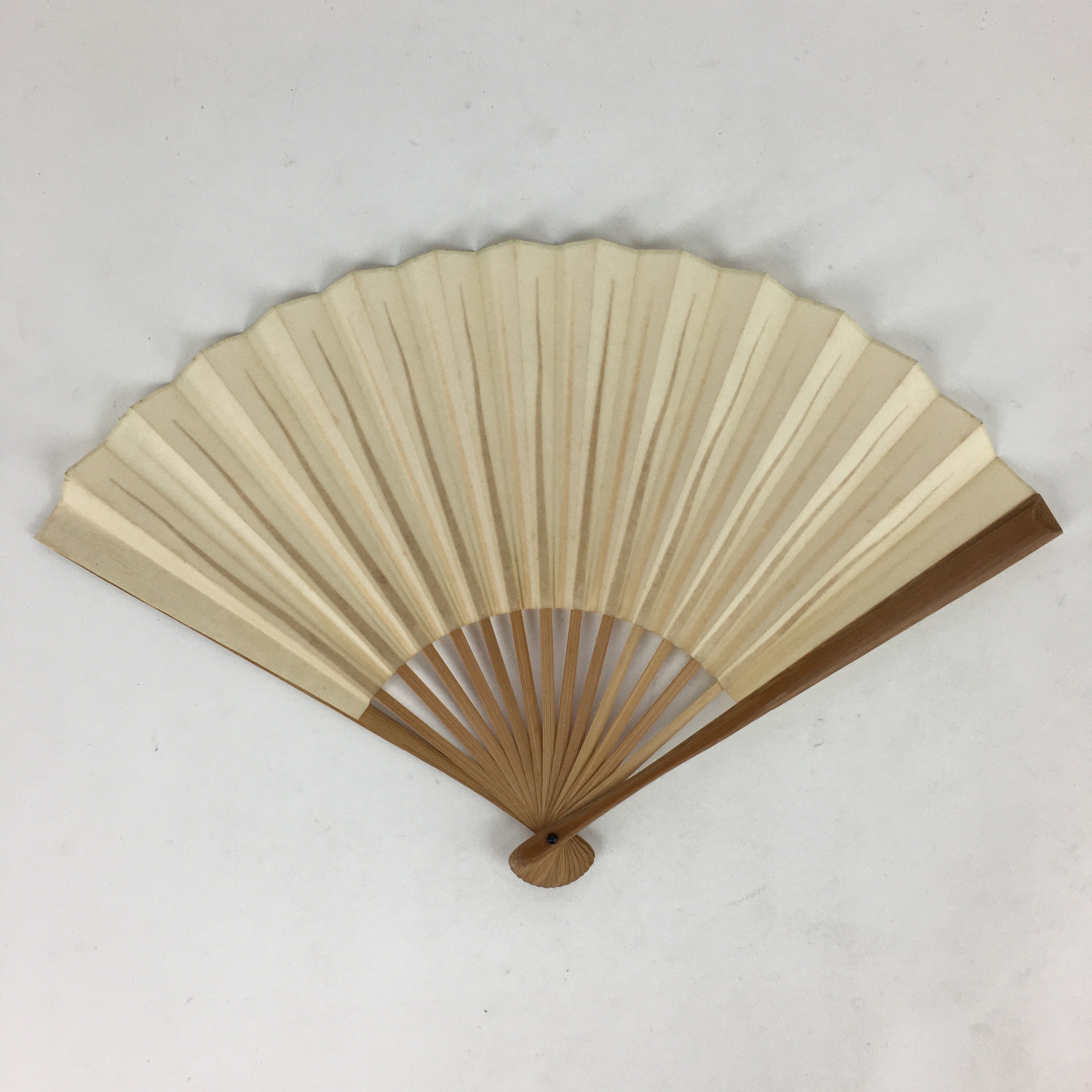 Japanese Folding Fan Vtg Sensu Bamboo Frame White Plain Paper 4D610