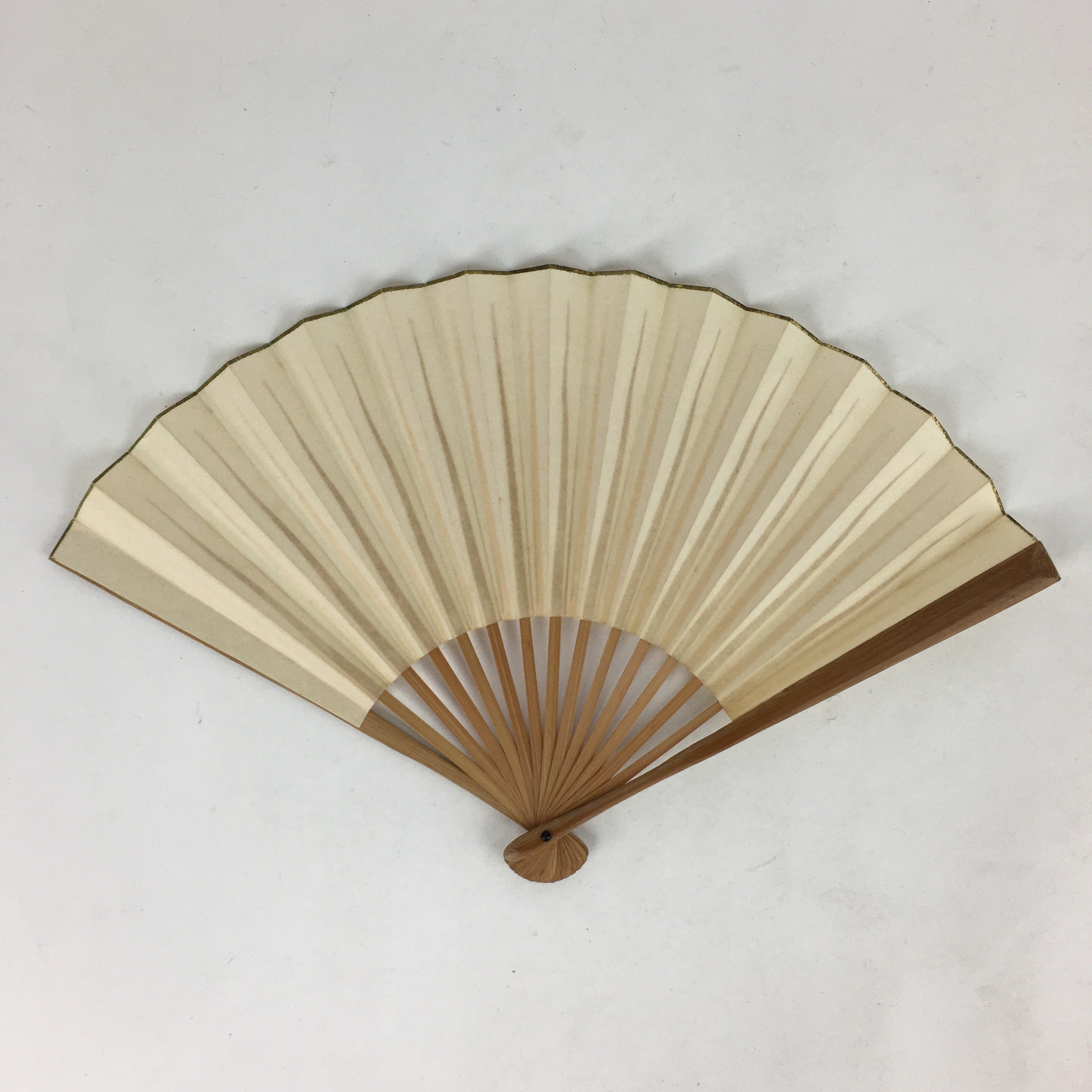 Japanese Folding Fan Vtg Sensu Bamboo Frame White Plain Paper 4D610