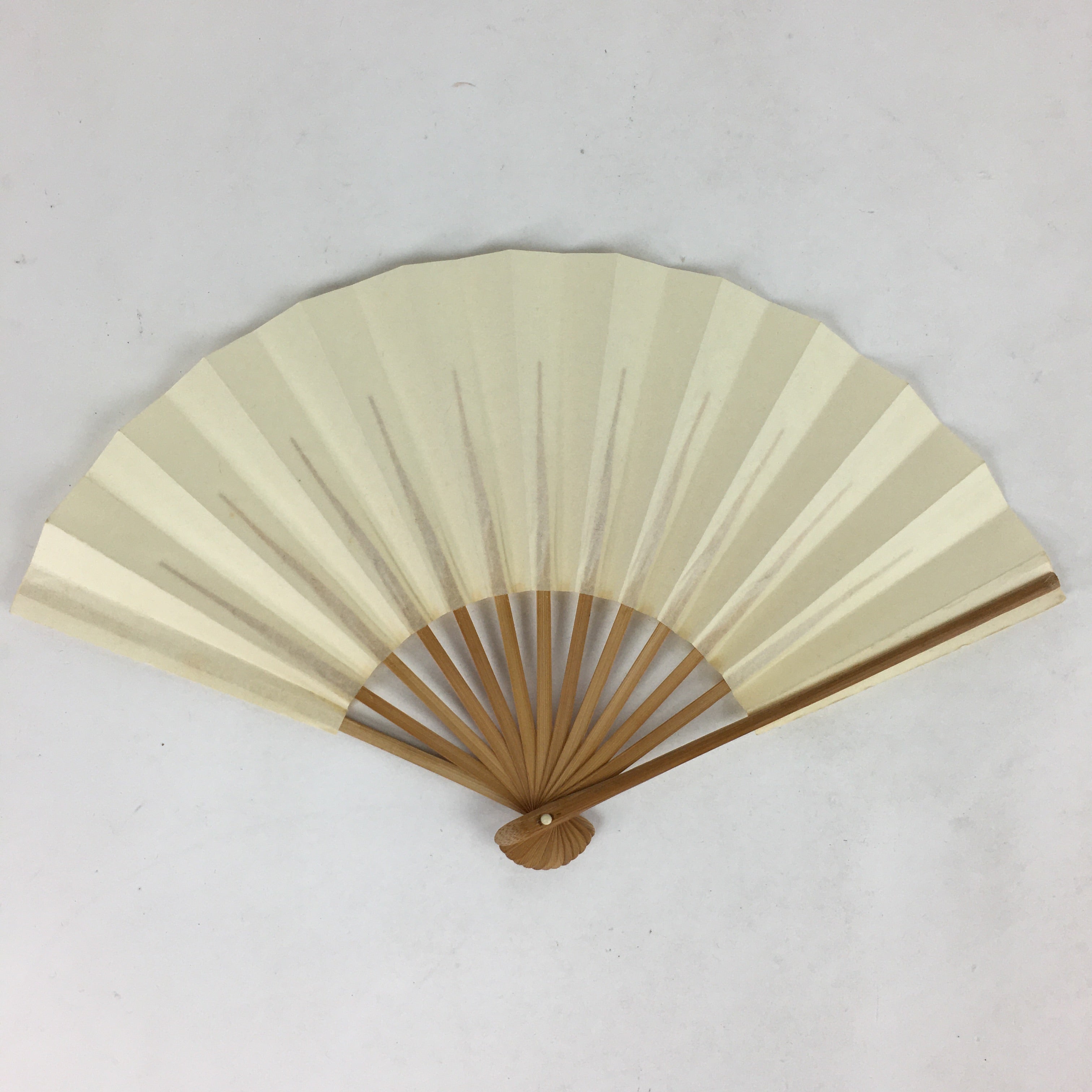 Japanese Folding Fan Vtg Sensu Bamboo Frame White Plain Paper 4D611