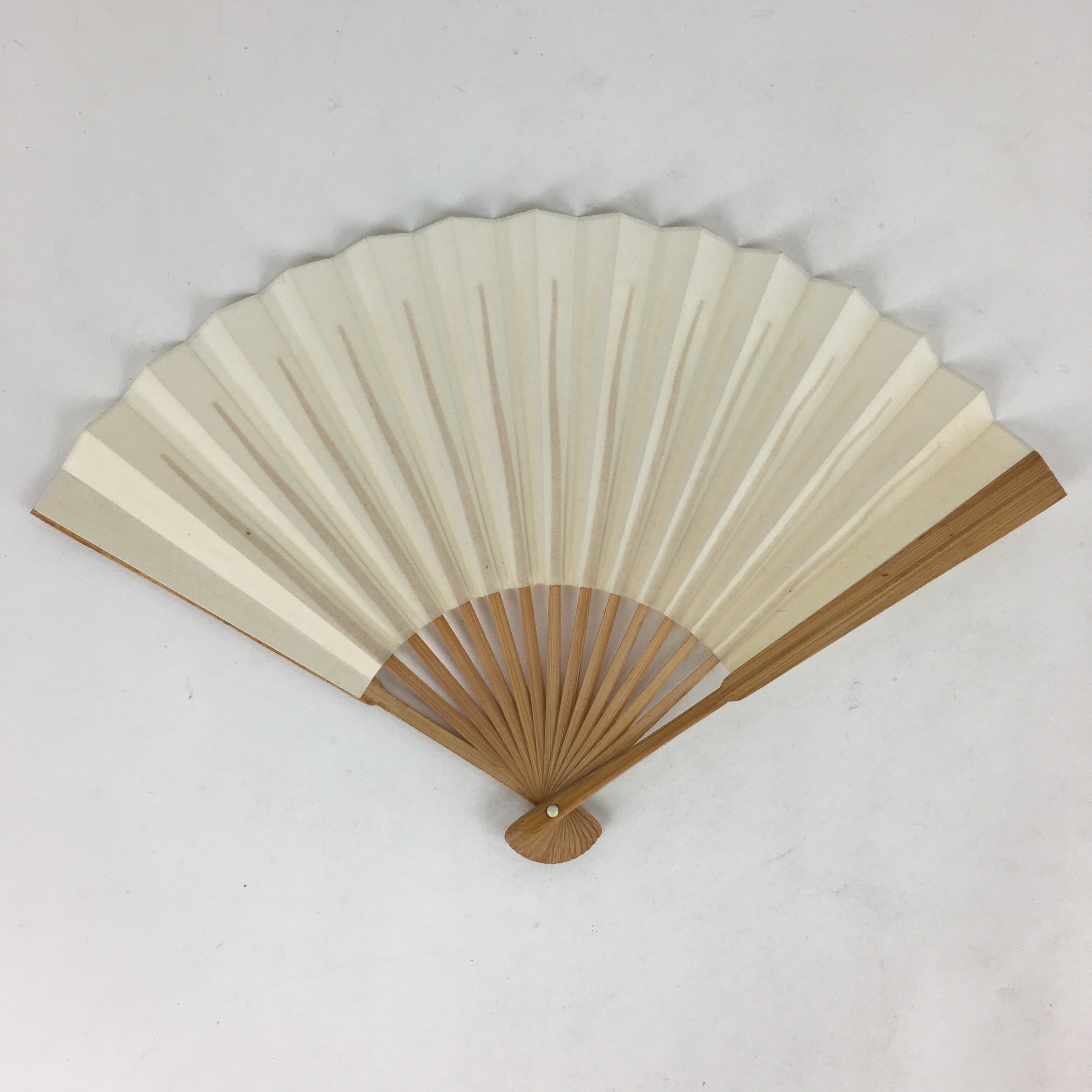 Japanese Folding Fan Vtg Sensu Bamboo Frame White Plain Paper 4D612