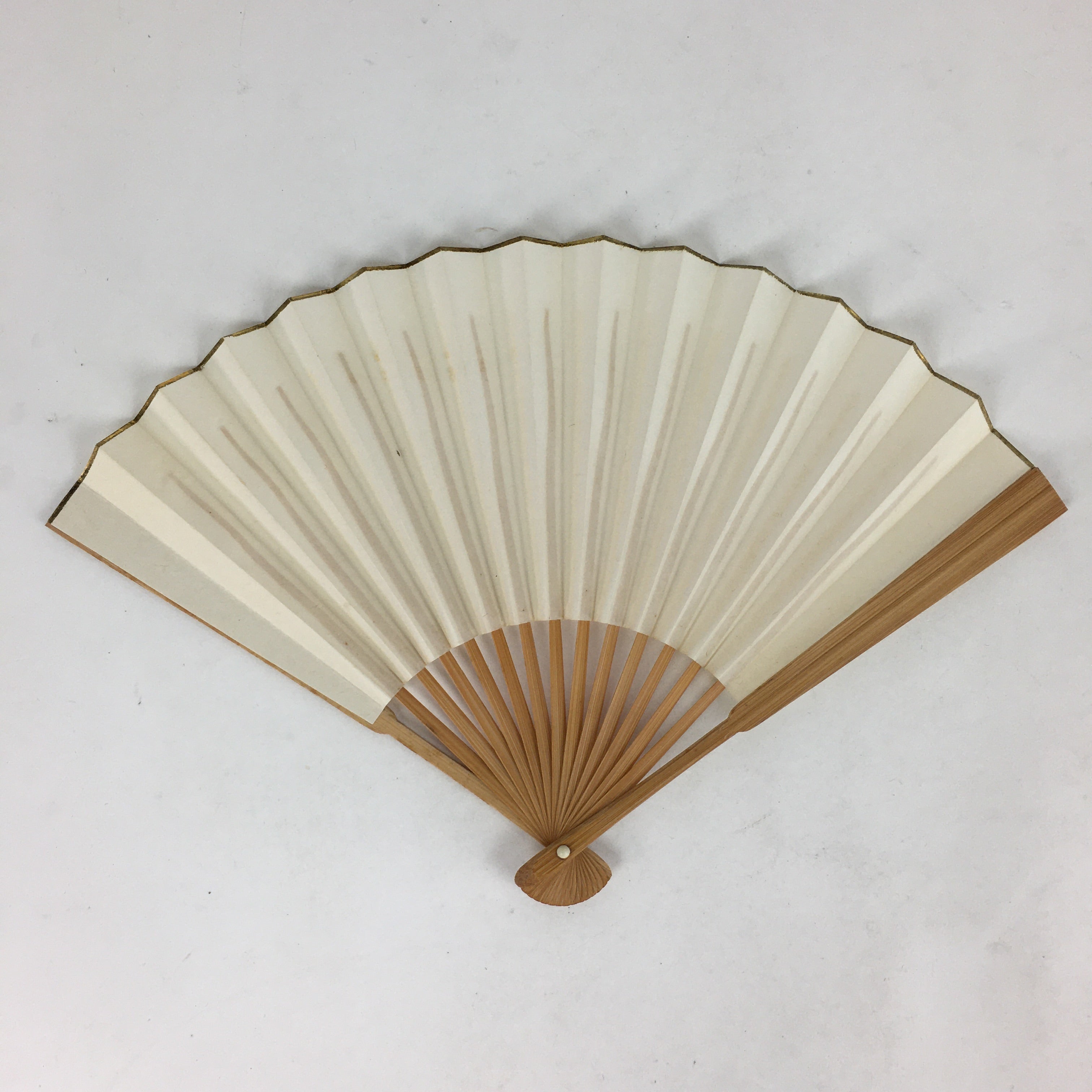 Japanese Folding Fan Vtg Sensu Bamboo Frame White Plain Paper 4D612