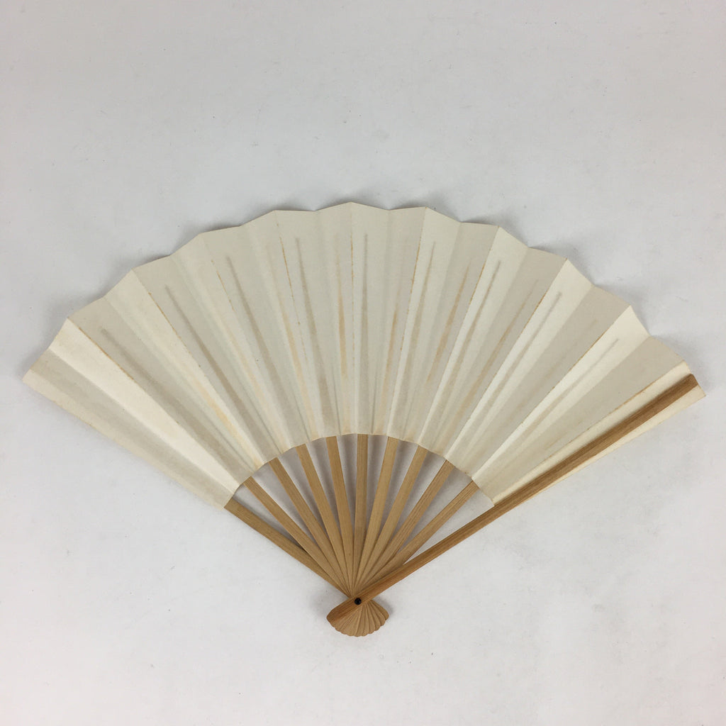 Japanese Folding Fan Vtg Sensu Bamboo Frame White Plain Paper 4D622