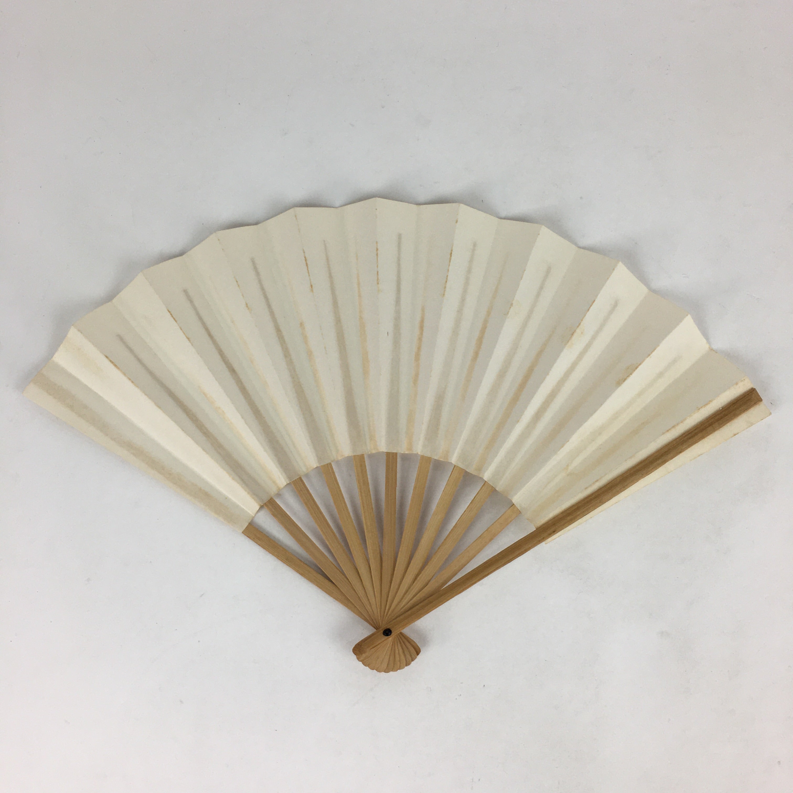 Japanese Folding Fan Vtg Sensu Bamboo Frame White Plain Paper 4D622