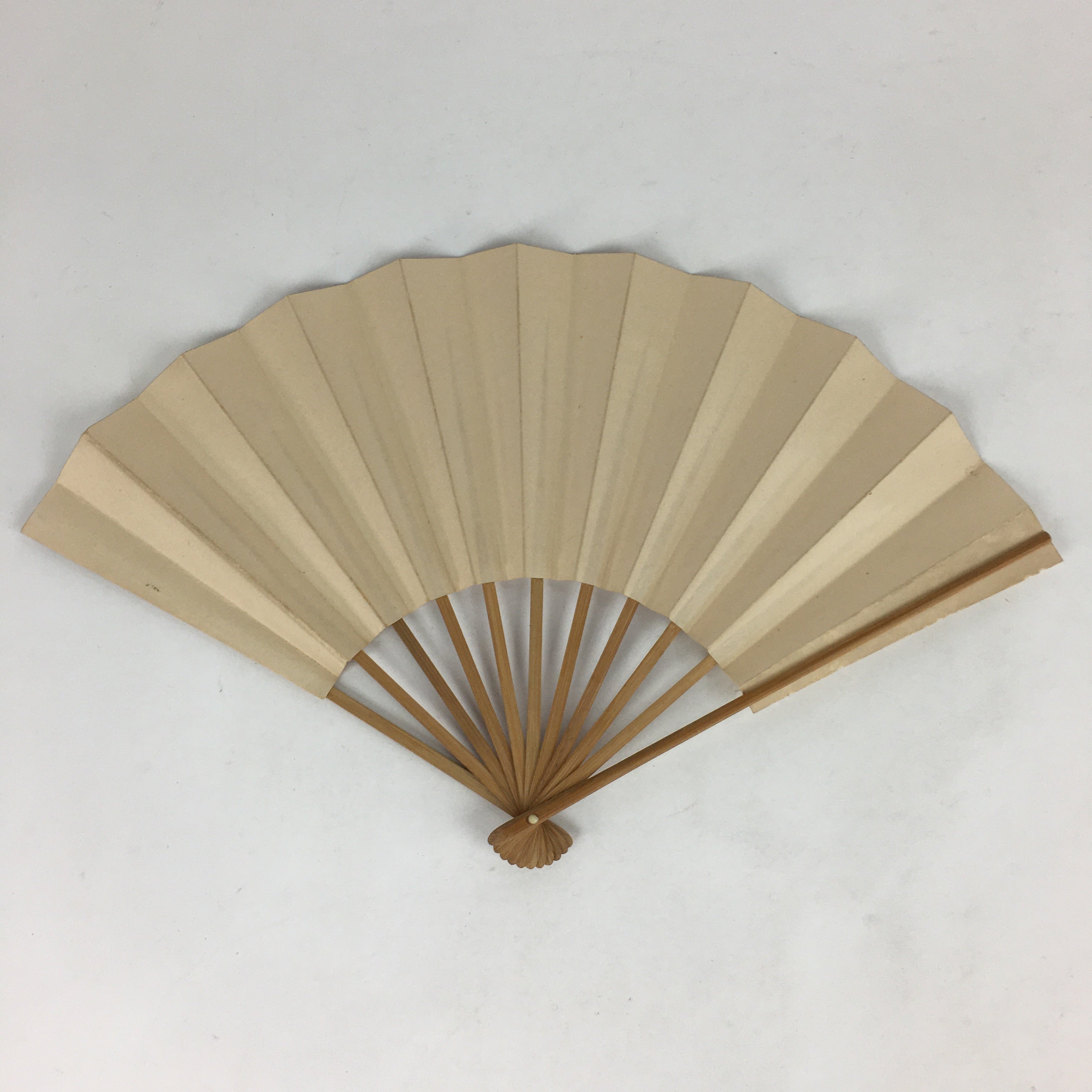 Japanese Folding Fan Vtg Sensu Bamboo Frame White Plain Paper 4D623