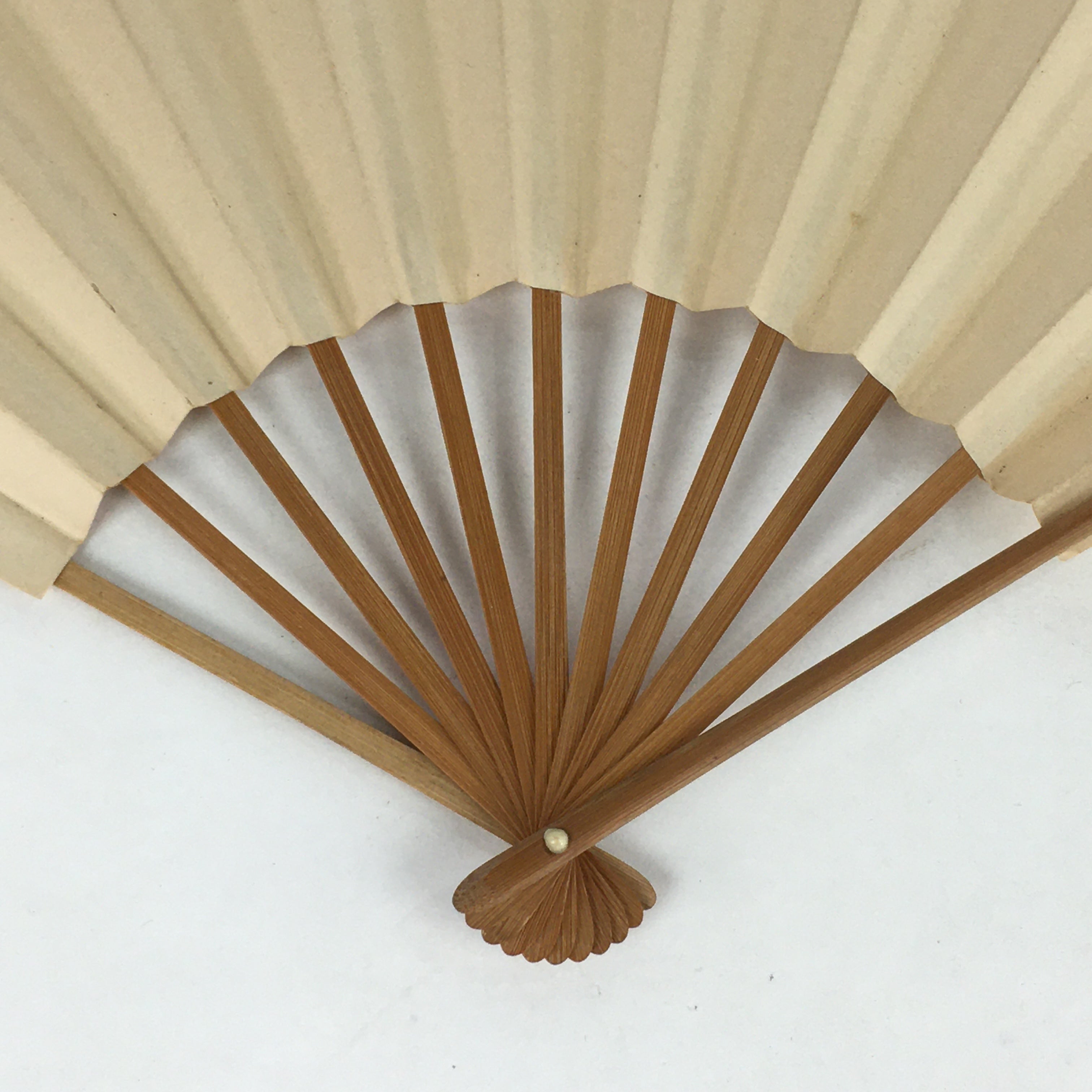 Japanese Folding Fan Vtg Sensu Bamboo Frame White Plain Paper 4D623