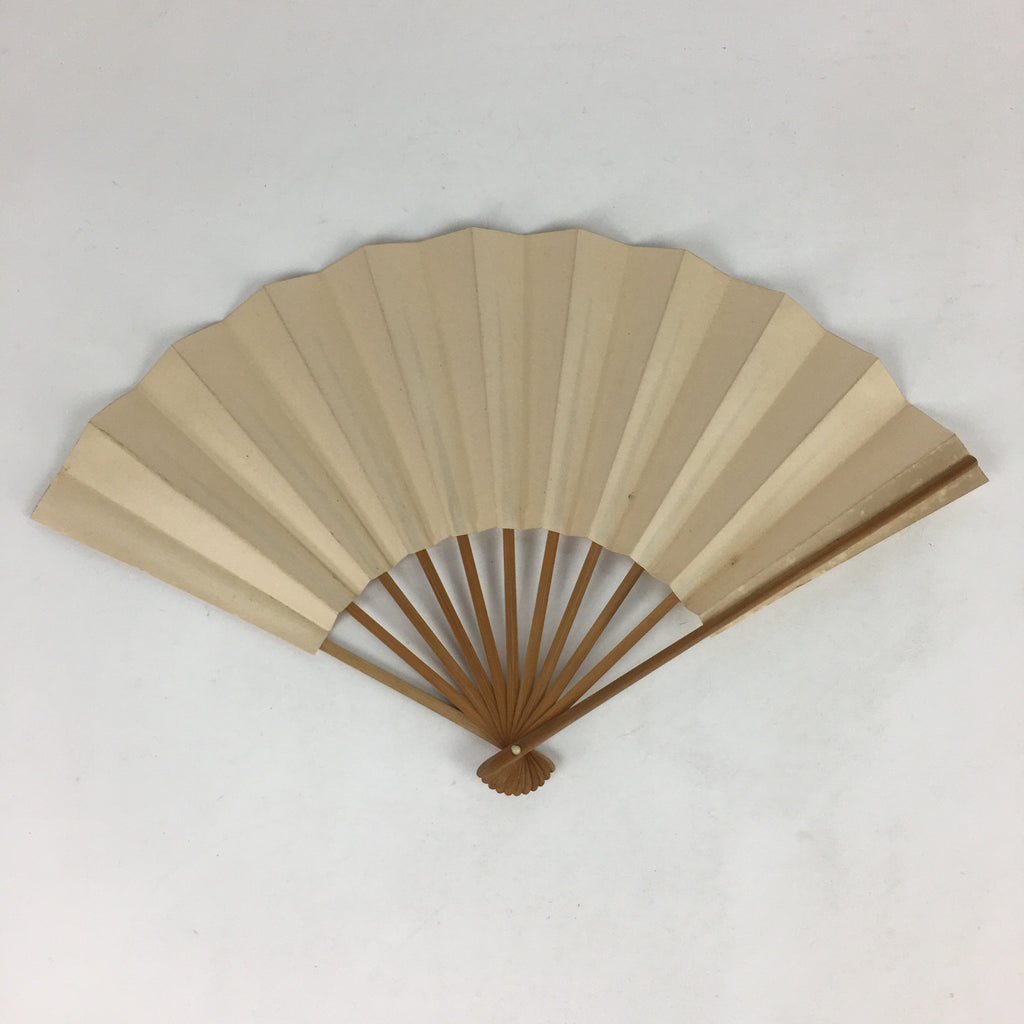 Japanese Folding Fan Vtg Sensu Bamboo Frame White Plain Paper 4D623