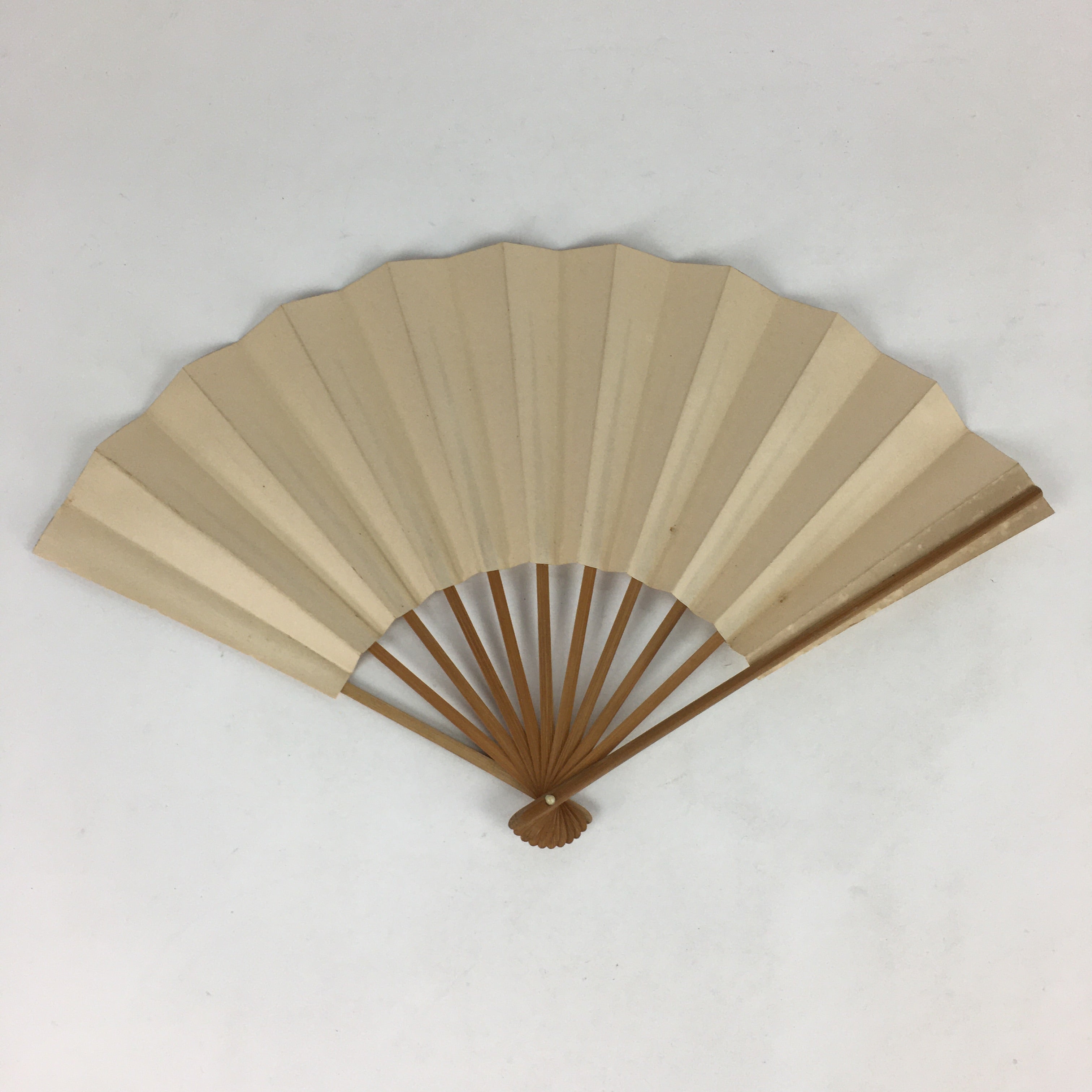 Japanese Folding Fan Vtg Sensu Bamboo Frame White Plain Paper 4D623