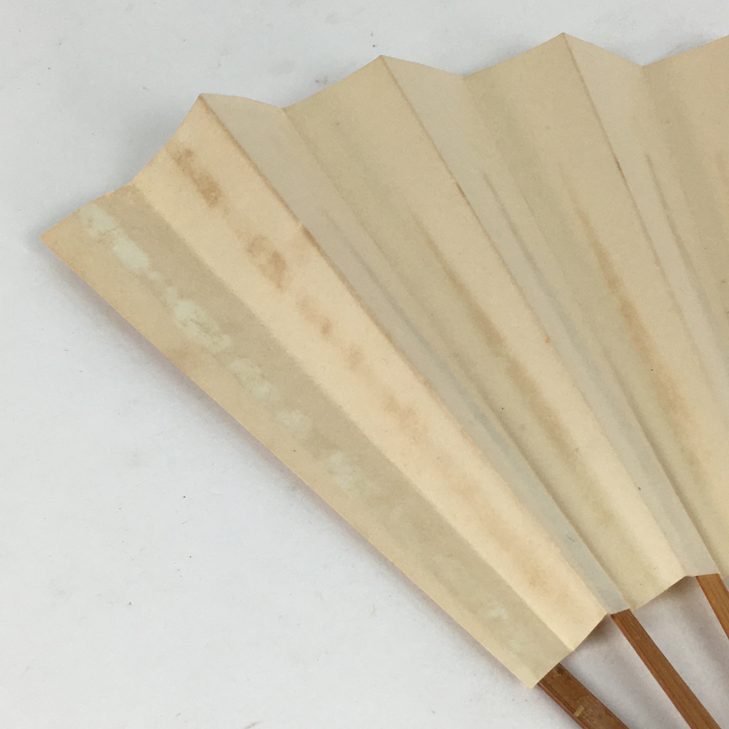Japanese Folding Fan Vtg Sensu Bamboo Frame White Plain Paper 4D625