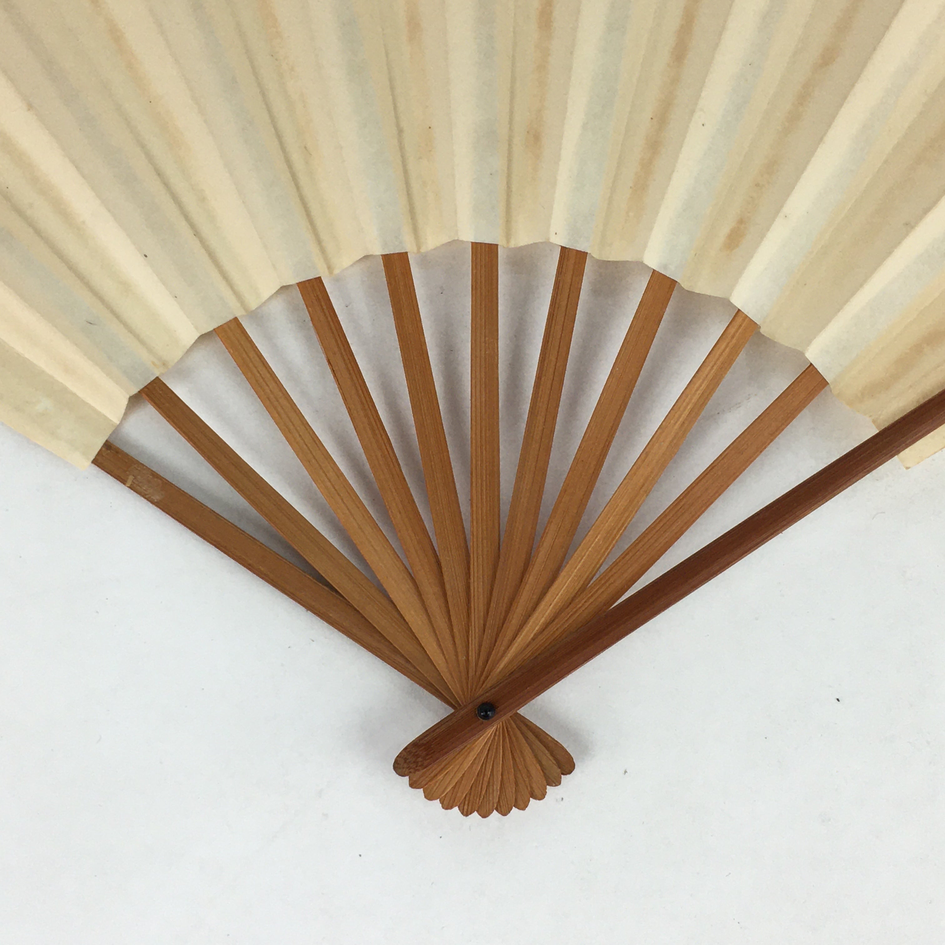 Japanese Folding Fan Vtg Sensu Bamboo Frame White Plain Paper 4D625