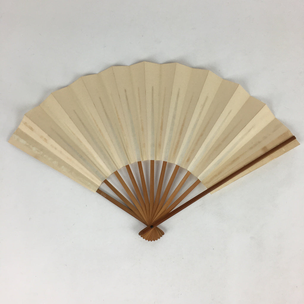 Japanese Folding Fan Vtg Sensu Bamboo Frame White Plain Paper 4D625