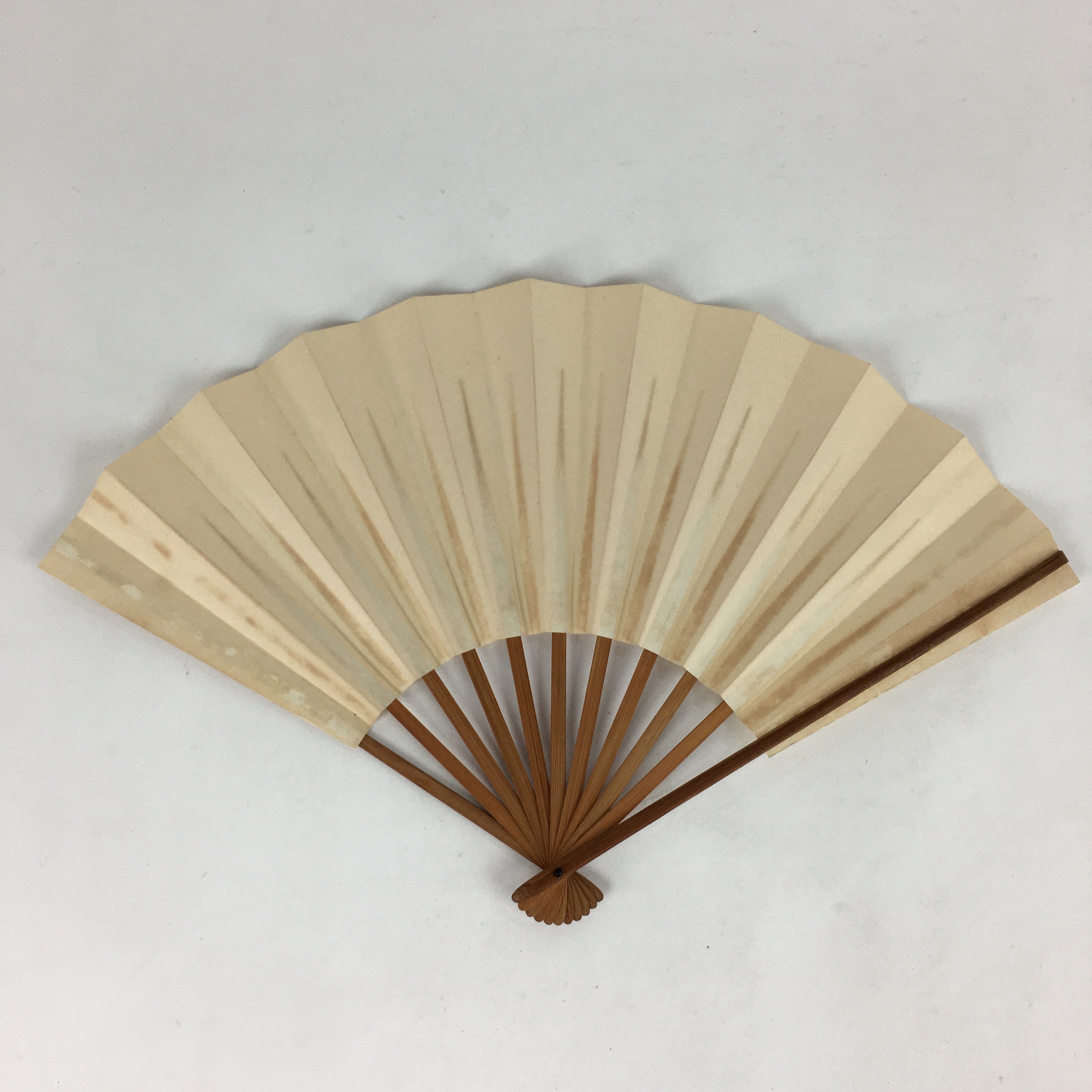 Japanese Folding Fan Vtg Sensu Bamboo Frame White Plain Paper 4D628