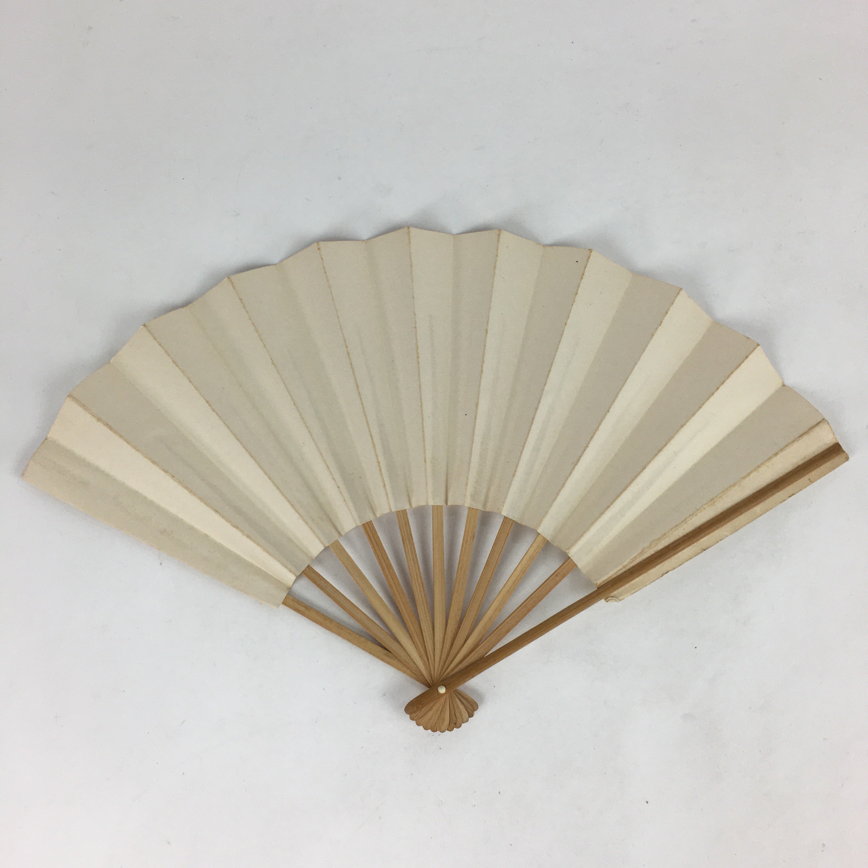 Japanese Folding Fan Vtg Sensu Yellow Fabric Bamboo Frame Komeda