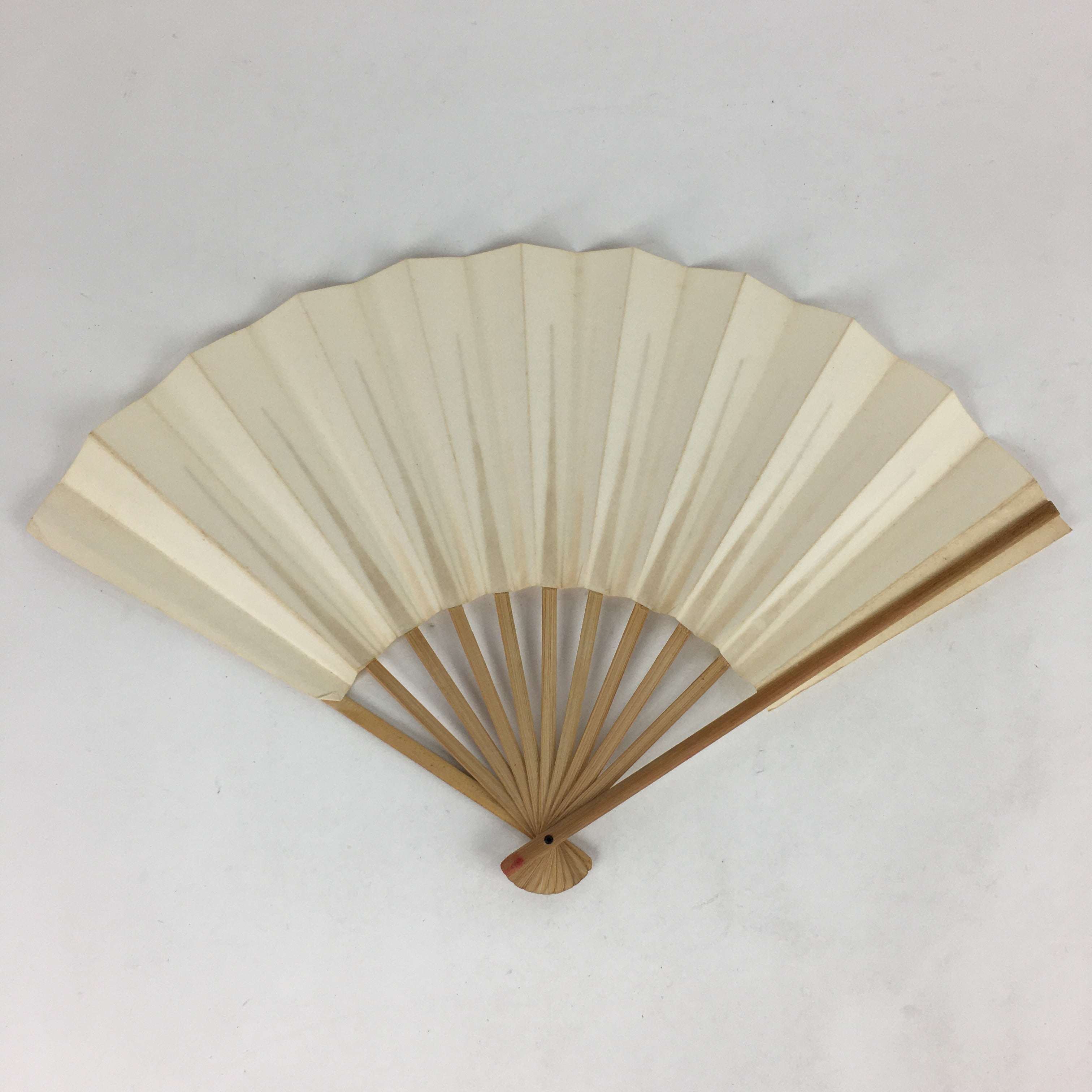 Japanese Folding Fan Vtg Sensu Bamboo Frame White Plain Paper 4D634
