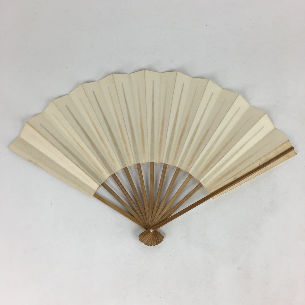Japanese Folding Fan Vtg Sensu Bamboo Frame White Plain Paper 4D635