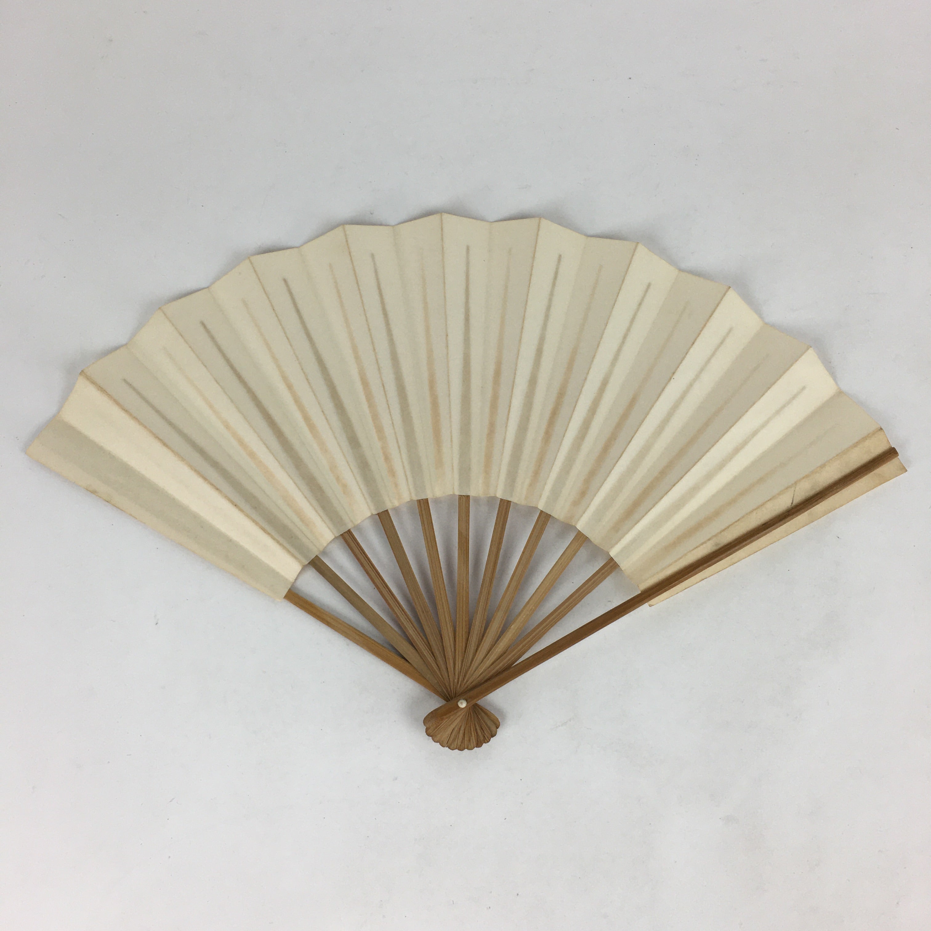 Japanese Folding Fan Vtg Sensu Bamboo Frame White Plain Paper 4D635