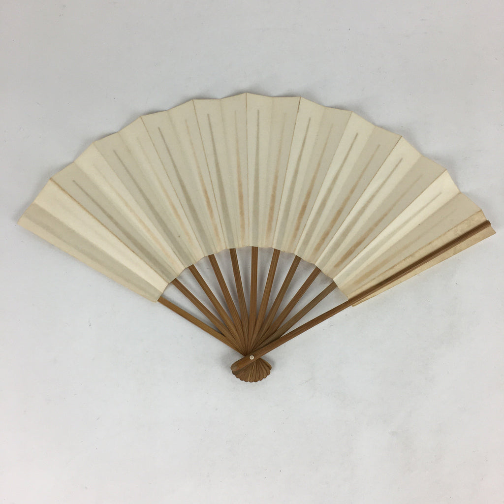 Japanese Folding Fan Vtg Sensu Bamboo Frame White Plain Paper 4D635