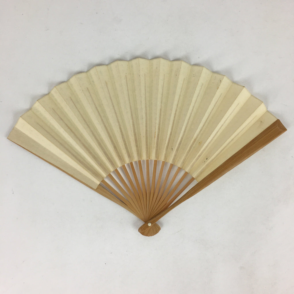 Japanese Folding Fan Vtg Sensu Bamboo Frame White Plain Paper Memo 4D609