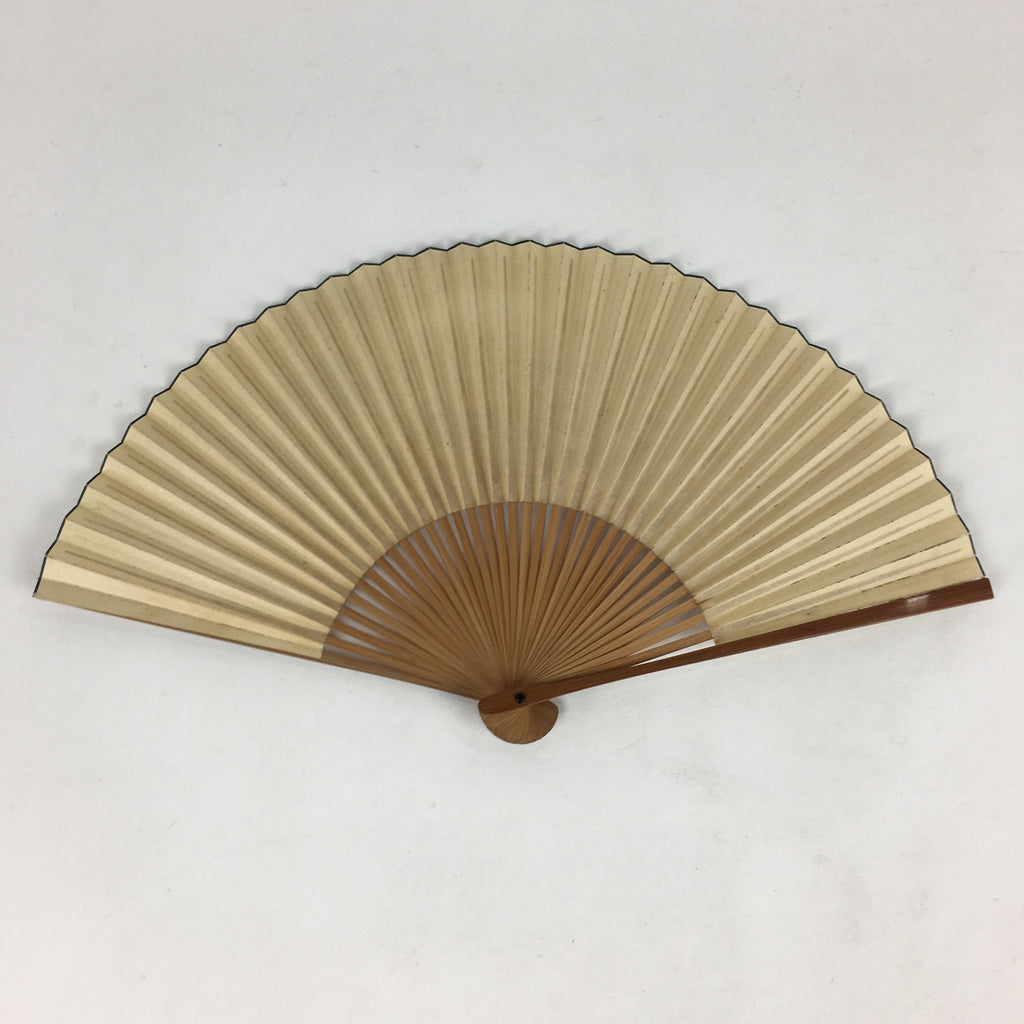 Japanese Folding Fan Vtg Sensu Bamboo Frame Yellow Paper Mountain 4D581