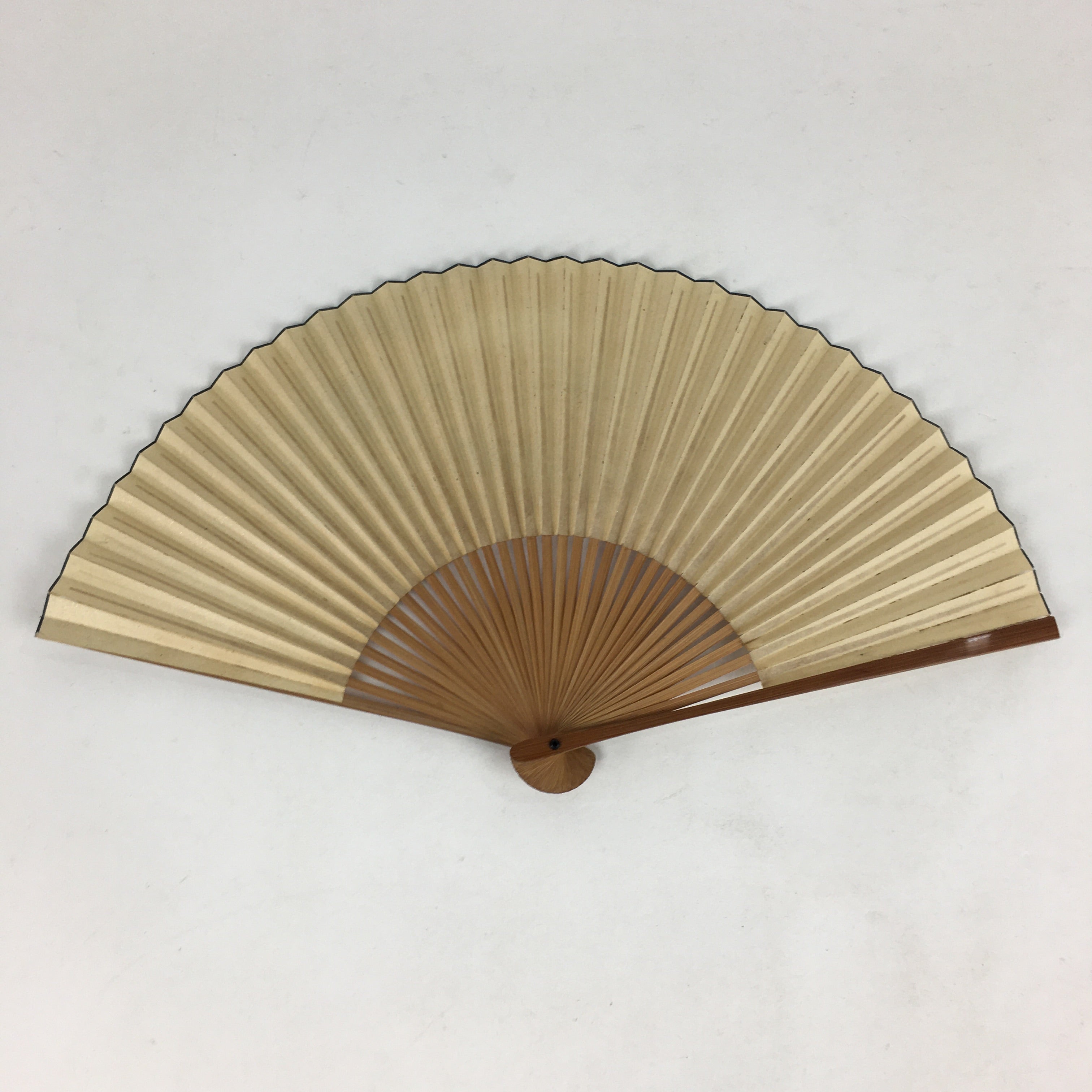 Japanese Folding Fan Vtg Sensu Bamboo Frame Yellow Paper Mountain 4D581
