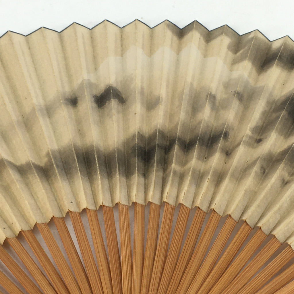 Japanese Folding Fan Vtg Sensu Bamboo Frame Yellow Paper Mountain 4D581