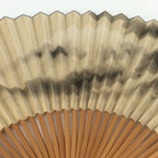 Japanese Folding Fan Vtg Sensu Bamboo Frame Yellow Paper Mountain 4D581