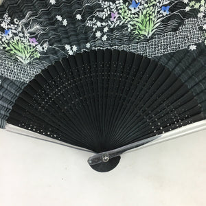 Japanese Folding Fan Vtg Sensu Black Fabric Bamboo Resin Frame 4D561