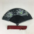 Japanese Folding Fan Vtg Sensu Black Fabric Bamboo Resin Frame 4D561
