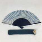 Japanese Folding Fan Vtg Sensu Blue Bamboo Frame Blue Fabric Flower 4D570