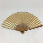Japanese Folding Fan Vtg Sensu Brown Bamboo Frame Paper Flower 4D573