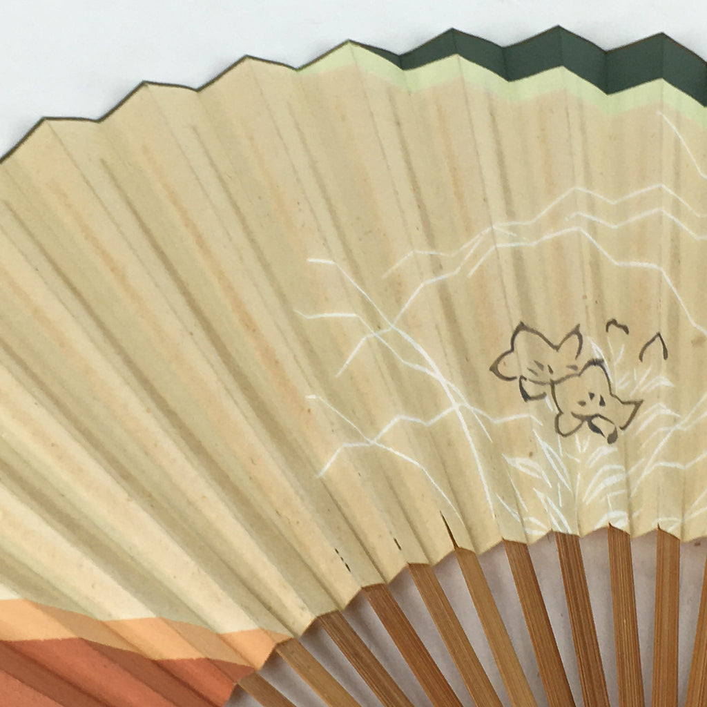 Japanese Folding Fan Vtg Sensu Brown Bamboo Frame Paper Flower 4D573