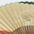 Japanese Folding Fan Vtg Sensu Brown Bamboo Frame Paper Flower 4D573