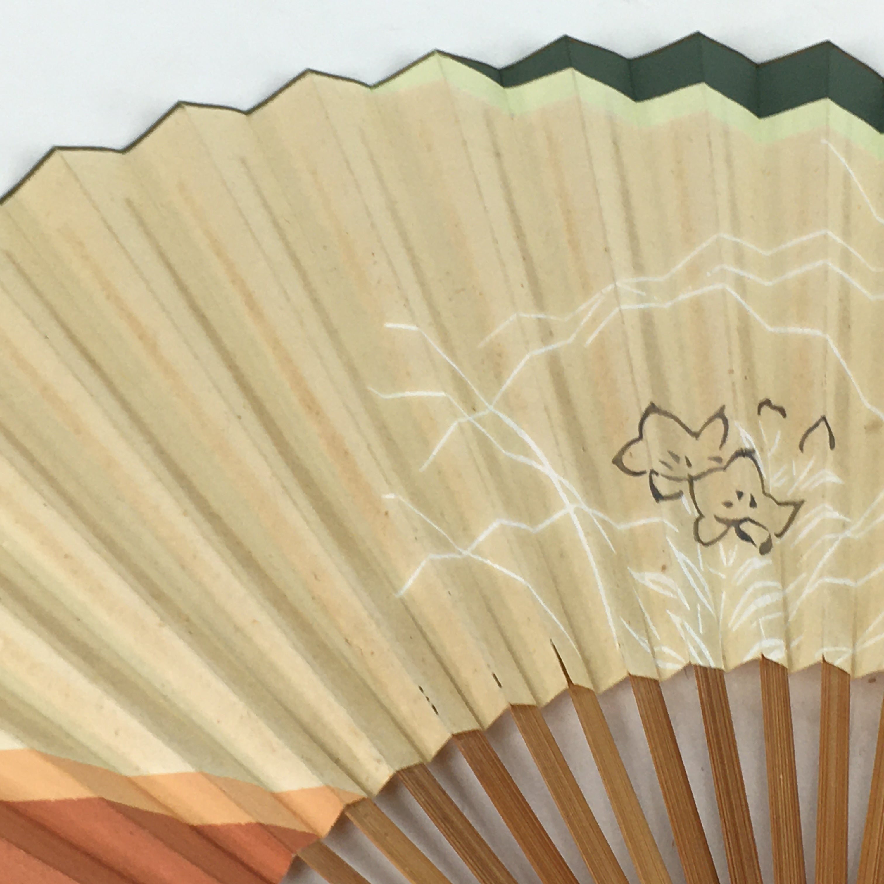 Japanese Folding Fan Vtg Sensu Brown Bamboo Frame Paper Flower 4D573