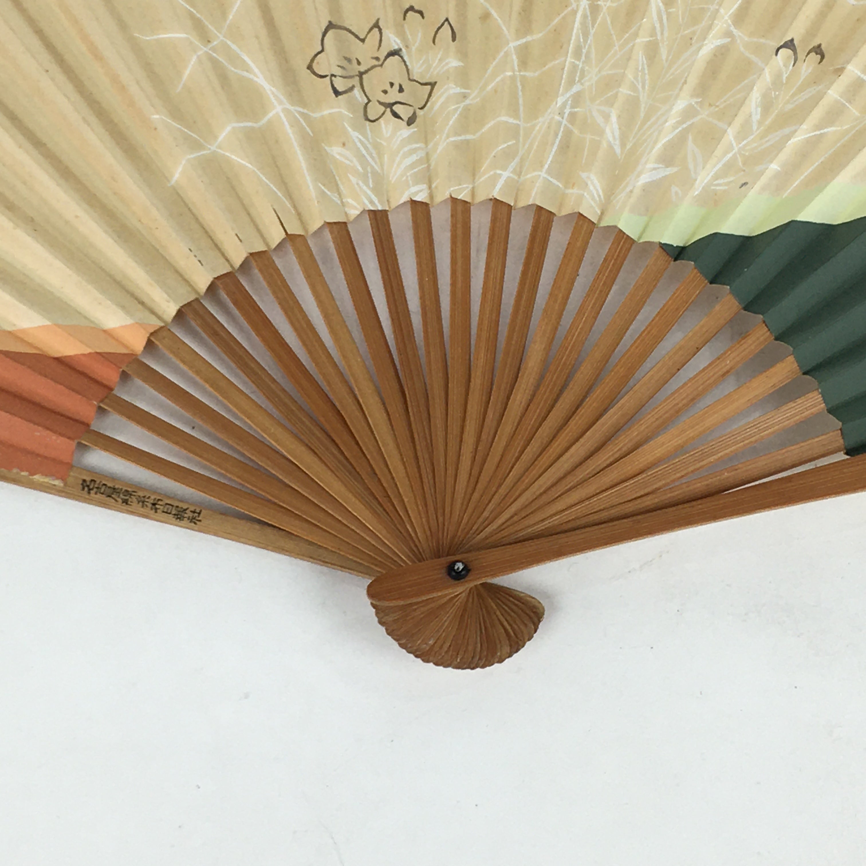 Japanese Folding Fan Vtg Sensu Brown Bamboo Frame Paper Flower 4D573
