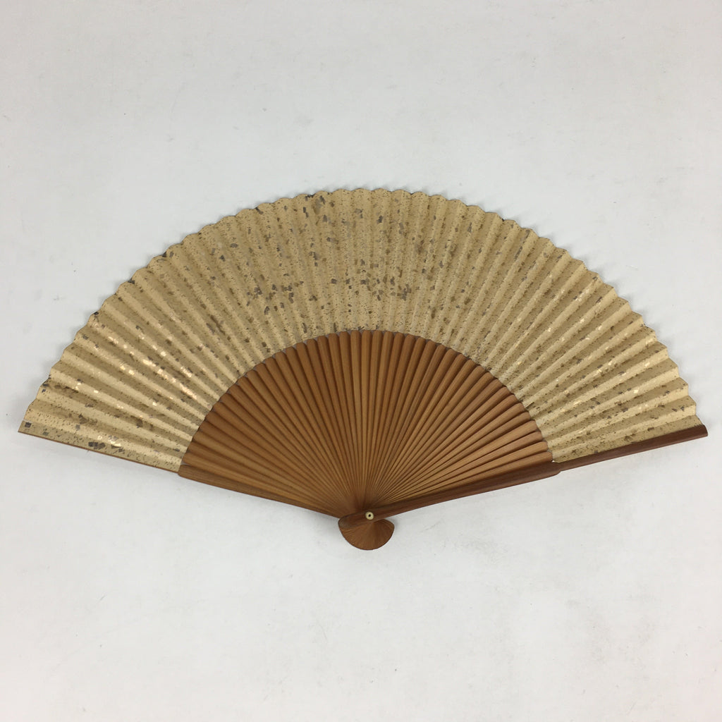 Japanese Folding Fan Vtg Sensu Brown Bamboo Frame Paper Shiny Gold 4D572