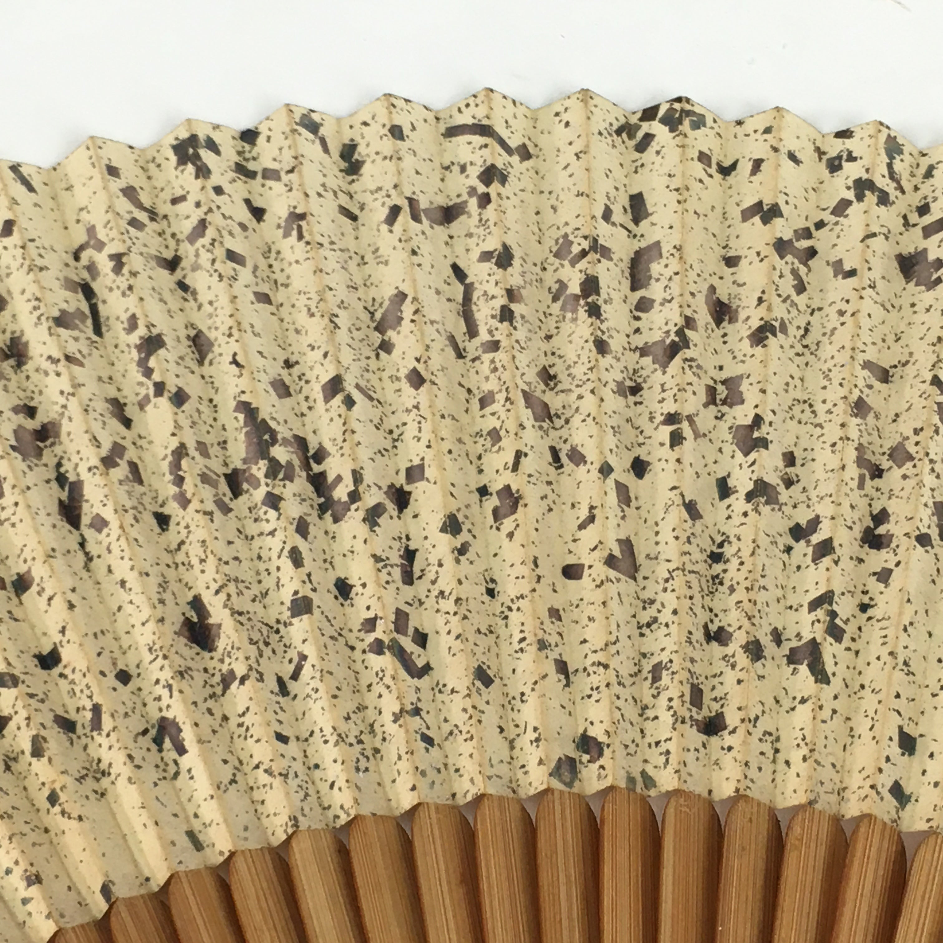 Japanese Folding Fan Vtg Sensu Brown Bamboo Frame Paper Shiny Gold 4D572