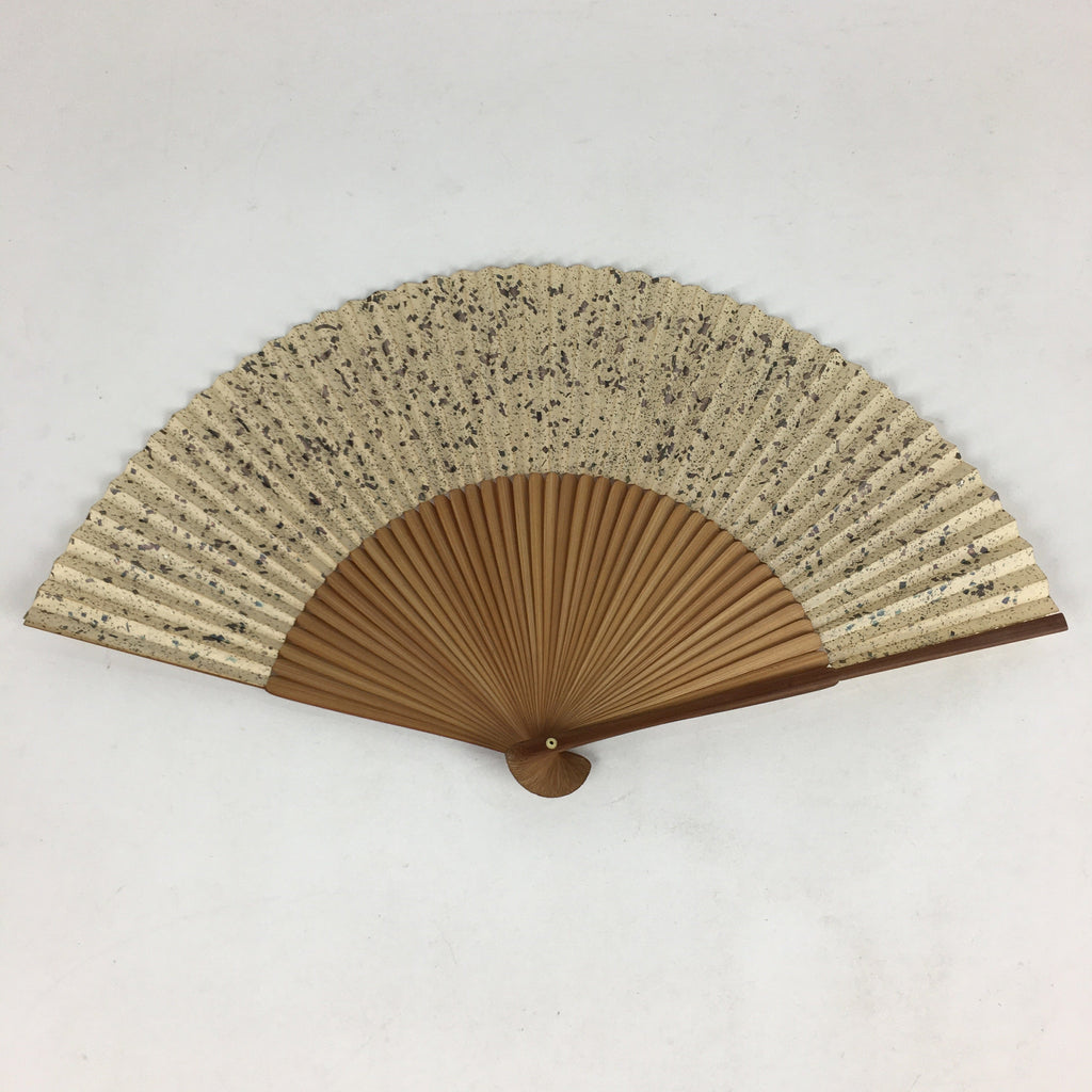 Japanese Folding Fan Vtg Sensu Brown Bamboo Frame Paper Shiny Gold 4D572