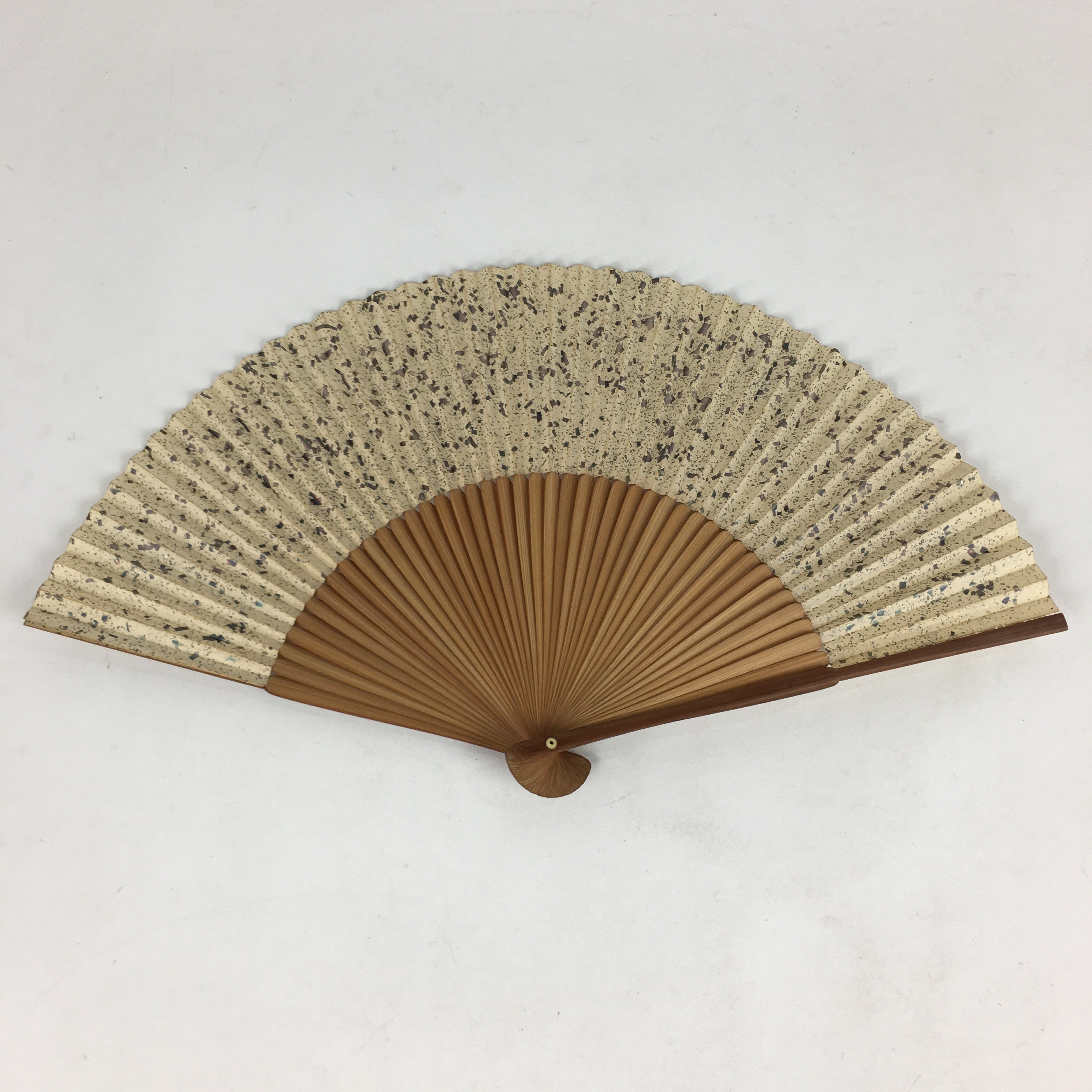 Japanese Folding Fan Vtg Sensu Brown Bamboo Frame Paper Shiny Gold 4D572