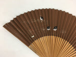 Japanese Folding Fan Vtg Sensu Brown Paper Bamboo Frame Small Birds 4D534